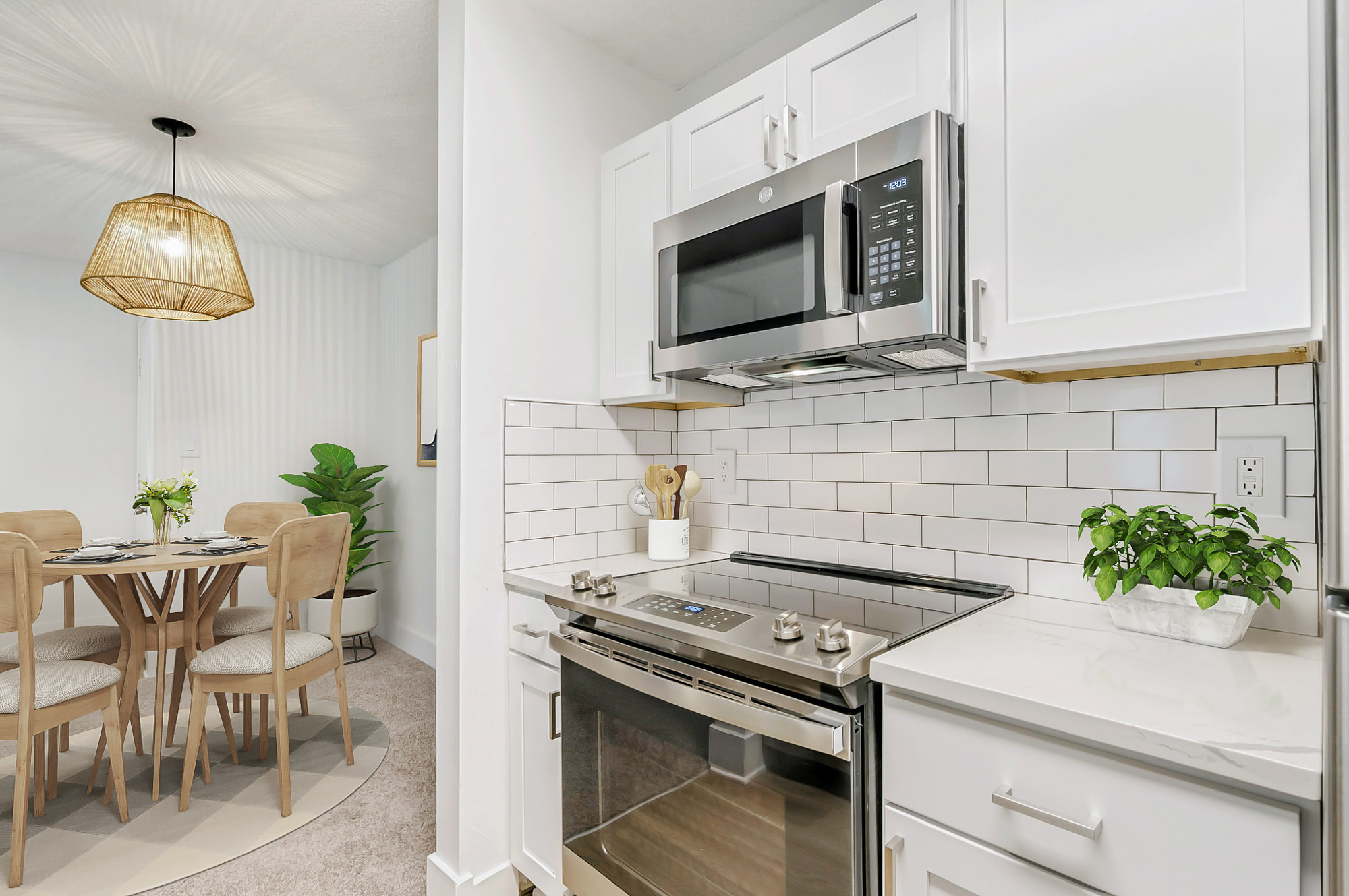 The kitchen in an apartment at The Dawson in Tampa, Florida.