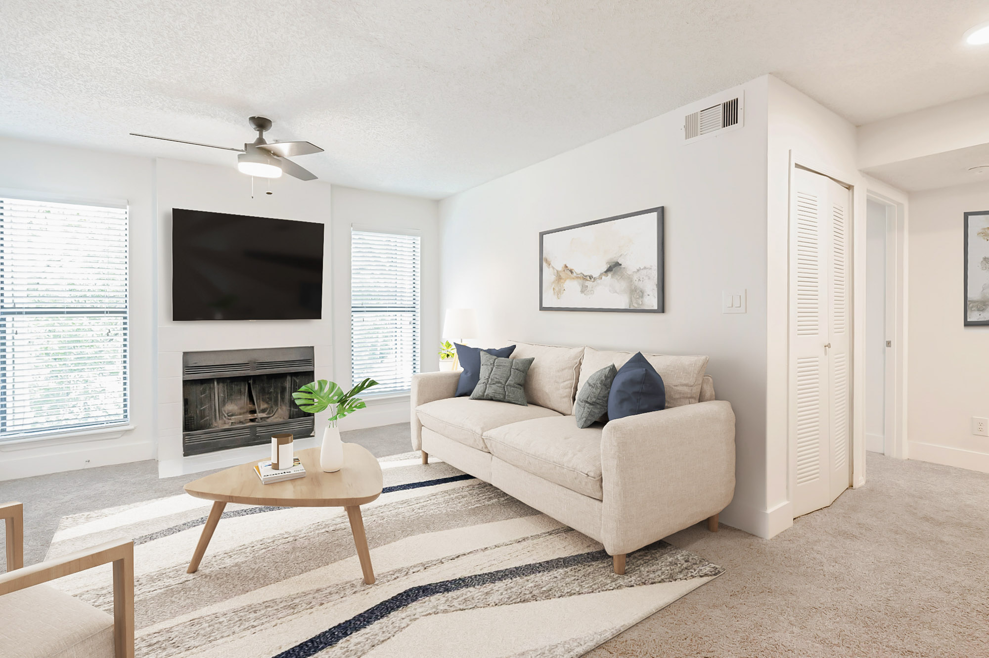 The living area in an apartment at The Dawson in Tampa, Florida.