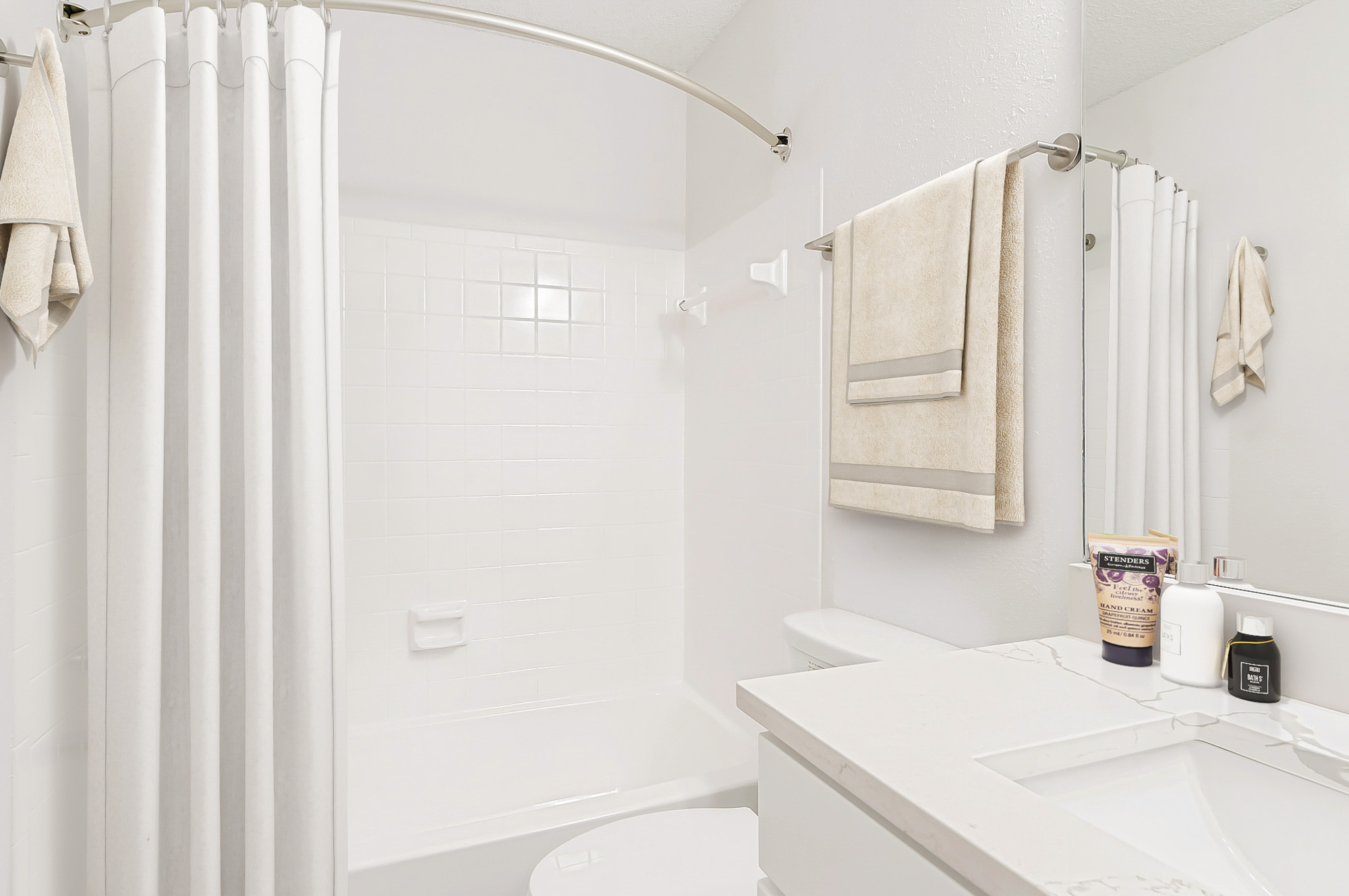 The bathroom in an apartment at The Dawson in Tampa, Florida.