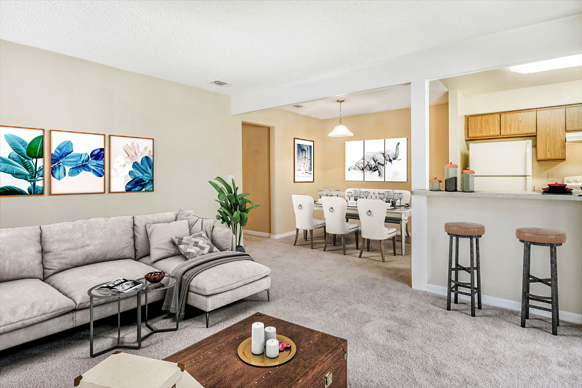 The interior of a living area at Oak Ramble apartments in Tampa, FL.