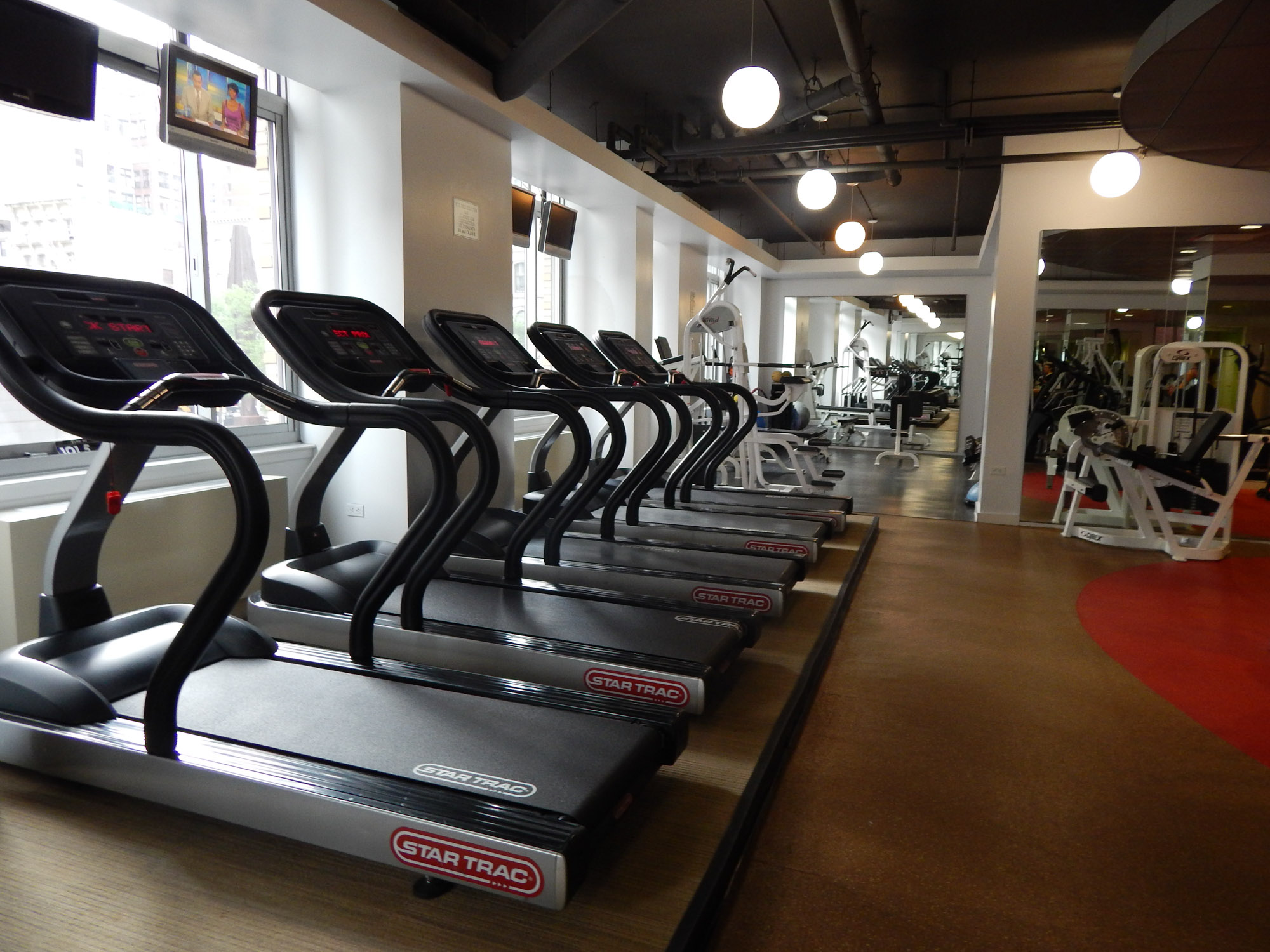 The fitness center at 111 Worth apartments in New York, NY.