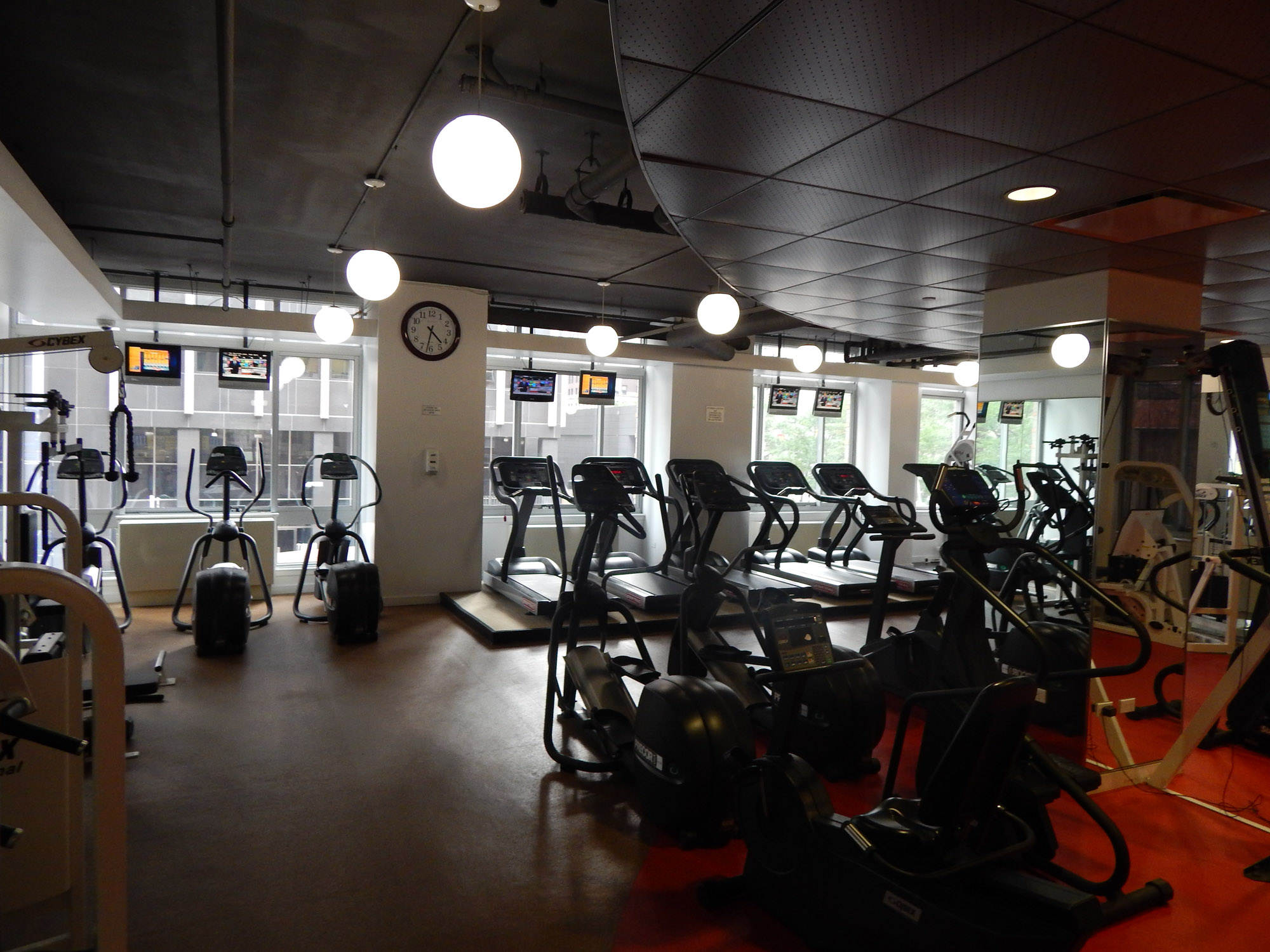 The fitness center at 111 Worth apartments in New York, NY.