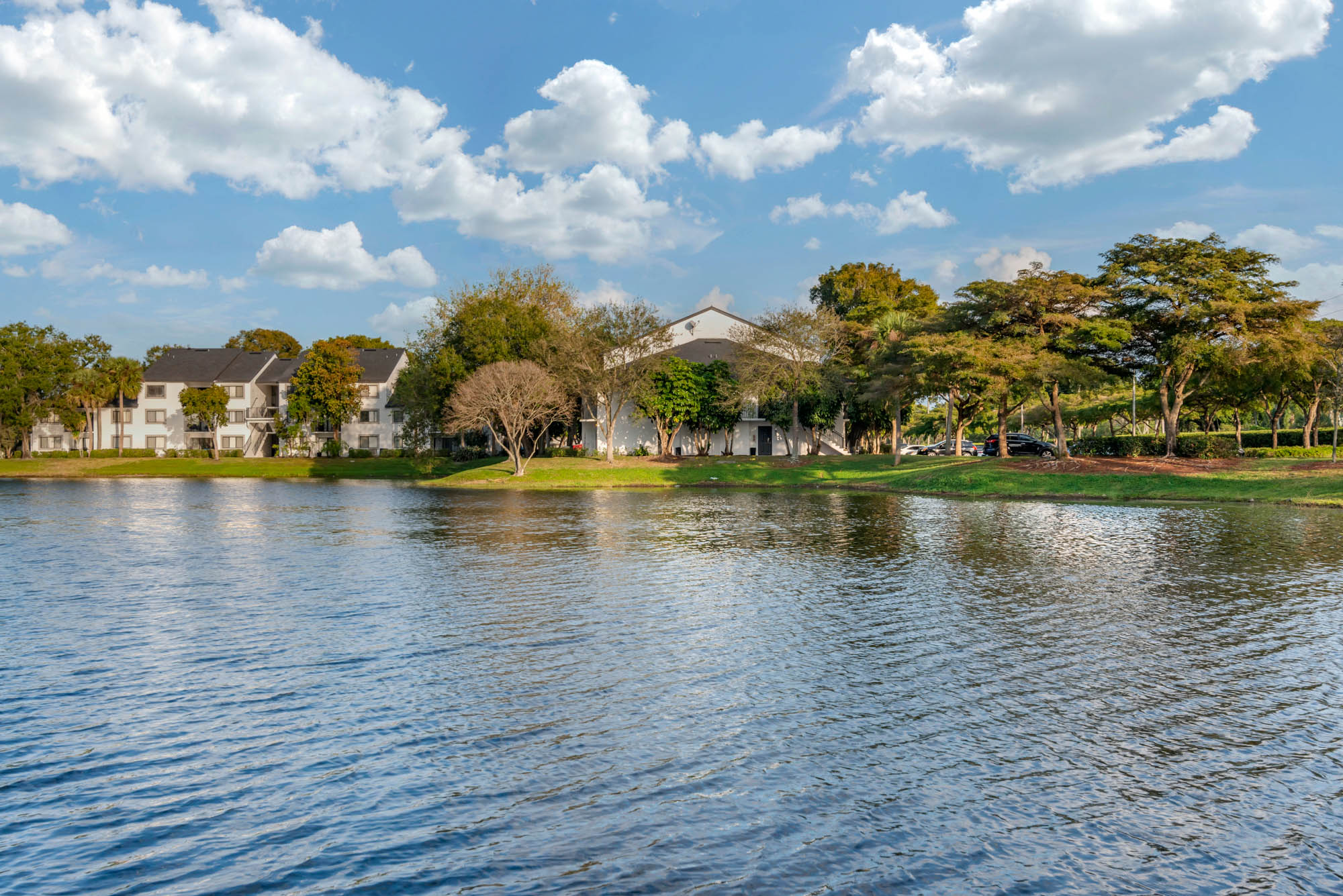 There are buildings on the water at The Reserve at Ashley Lake.