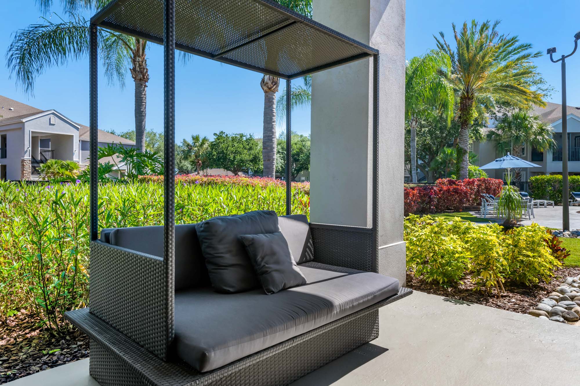 An outdoor lounge at Osprey Links at Hunter's Creek in Orlando, Florida.