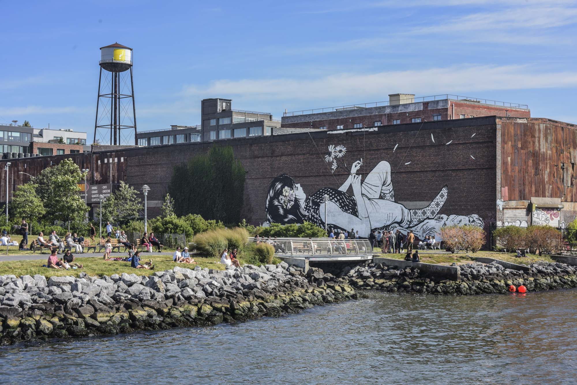 A park adjacent the East River in Greenpoint Landing.