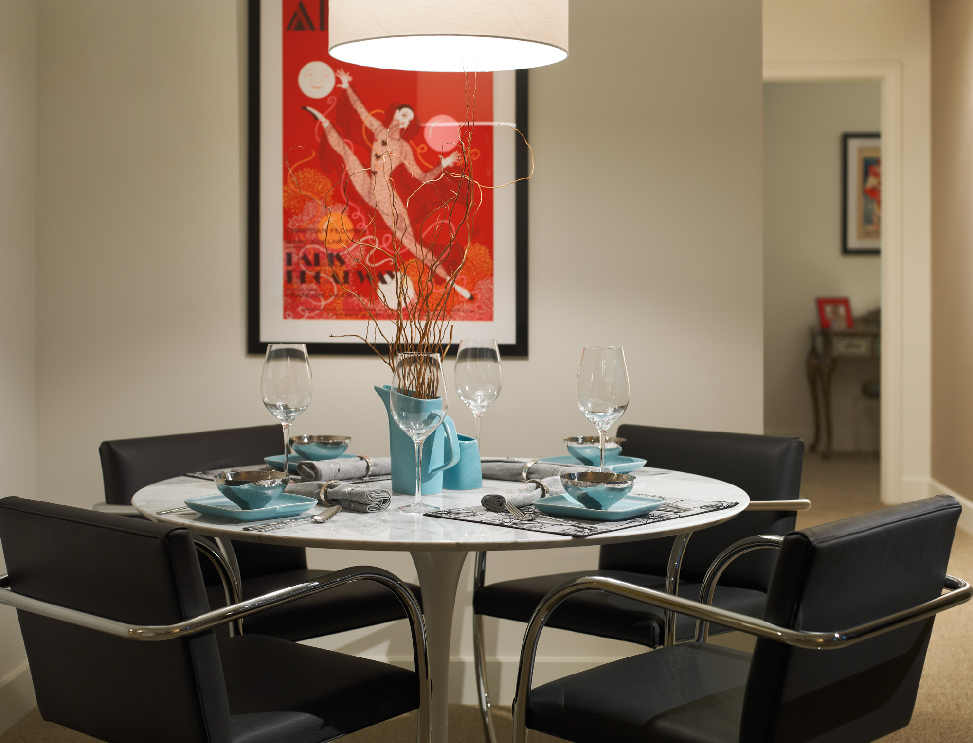 Dining area at The Merc apartments in Mercantile Place in Dallas, TX