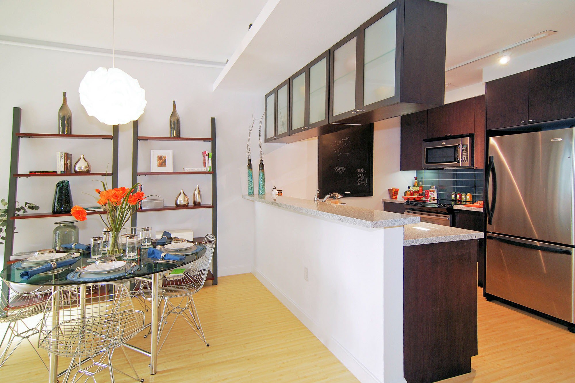 Kitchen and living room spaces at The Element.