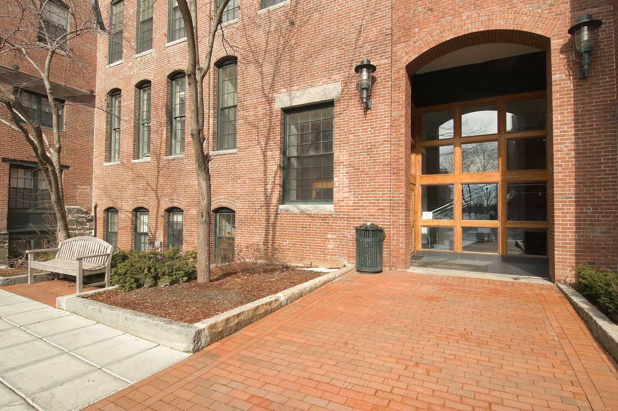 The entrance KBL apartments in Cambridge, Massachusetts.