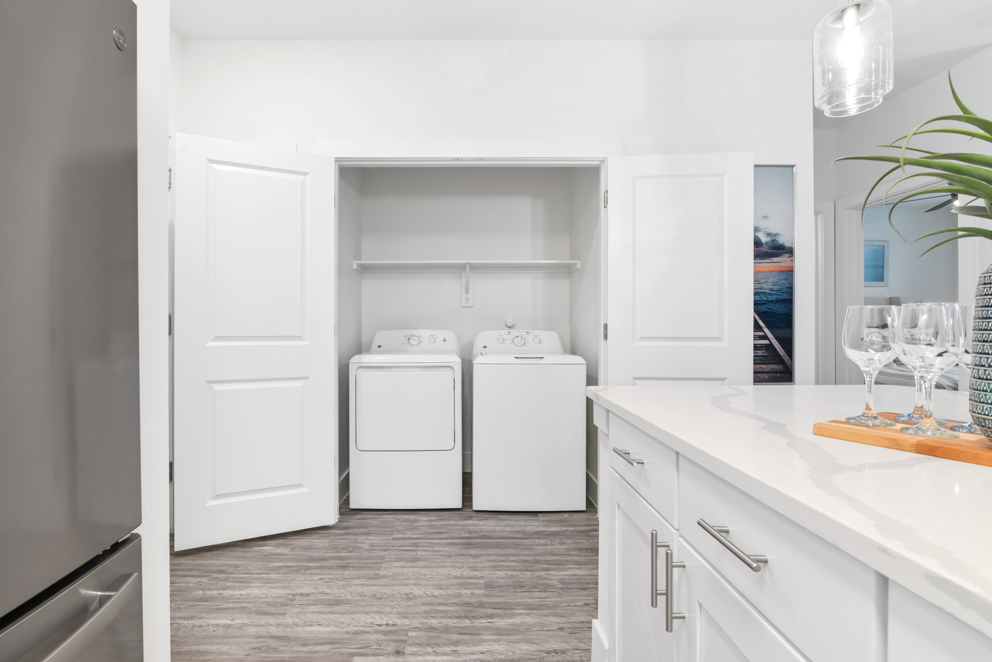 The laundry room of an apartment at Embree Hill in Dallas, TX.