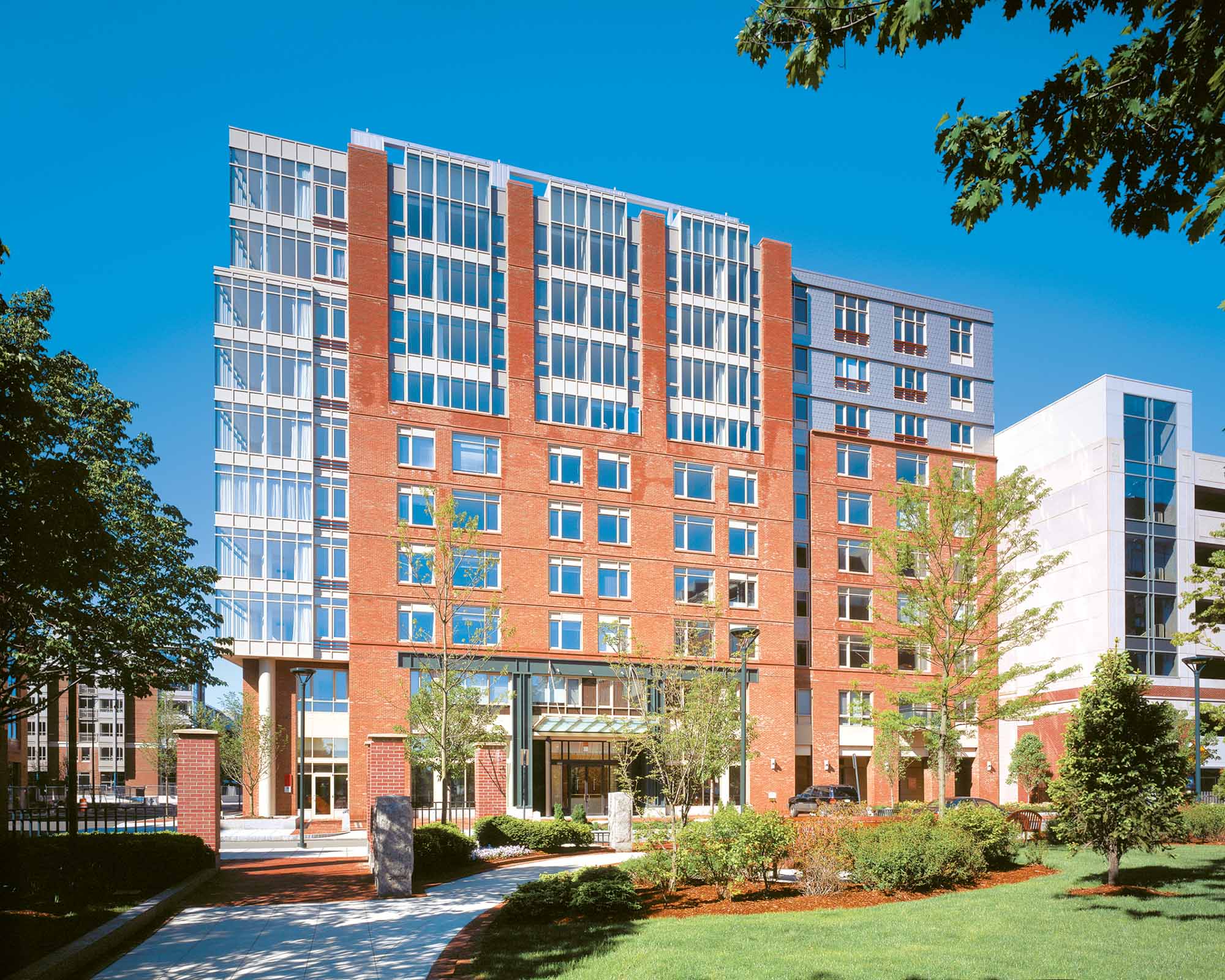 Front of 91 Sidney apartments in University Park in Cambridge, MA