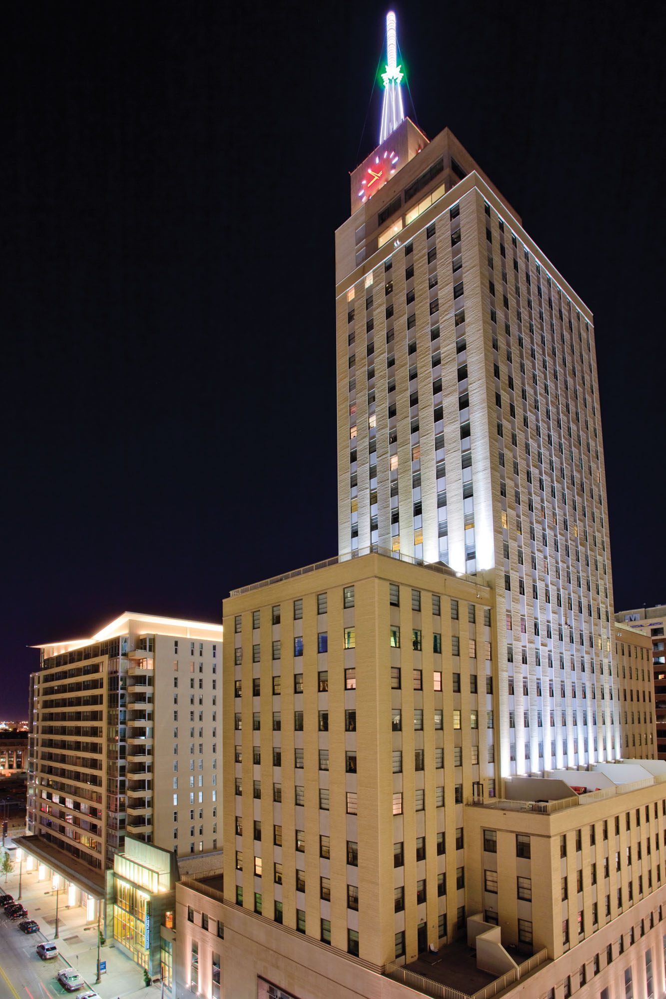 Downtown Dallas at dusk near The Element apartments