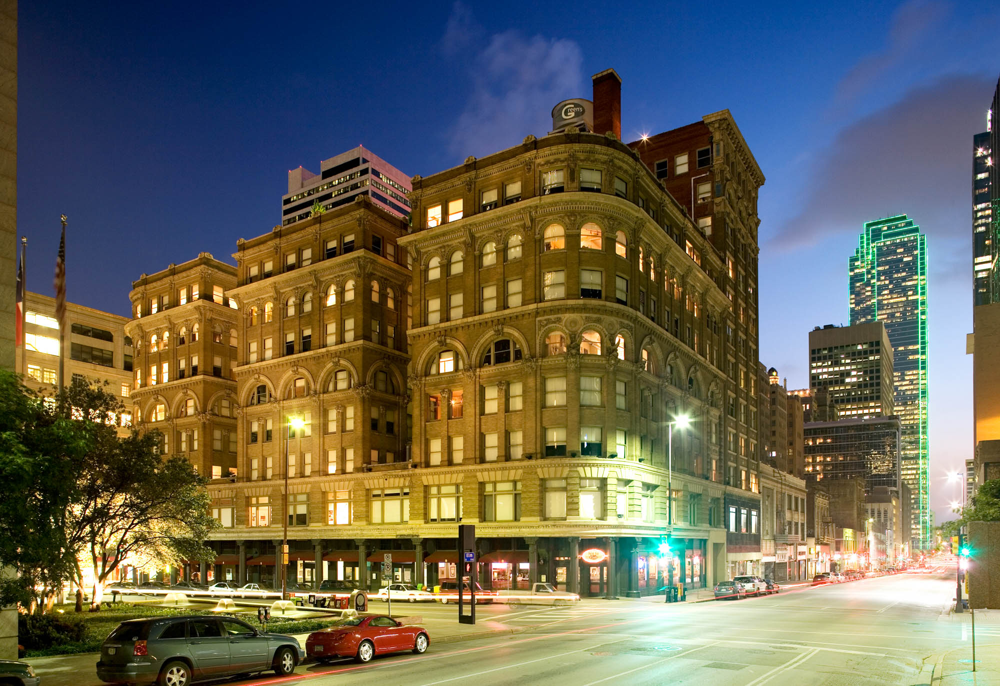 Front corner view of The Wilson apartments in Mercantile Place in Dallas, TX