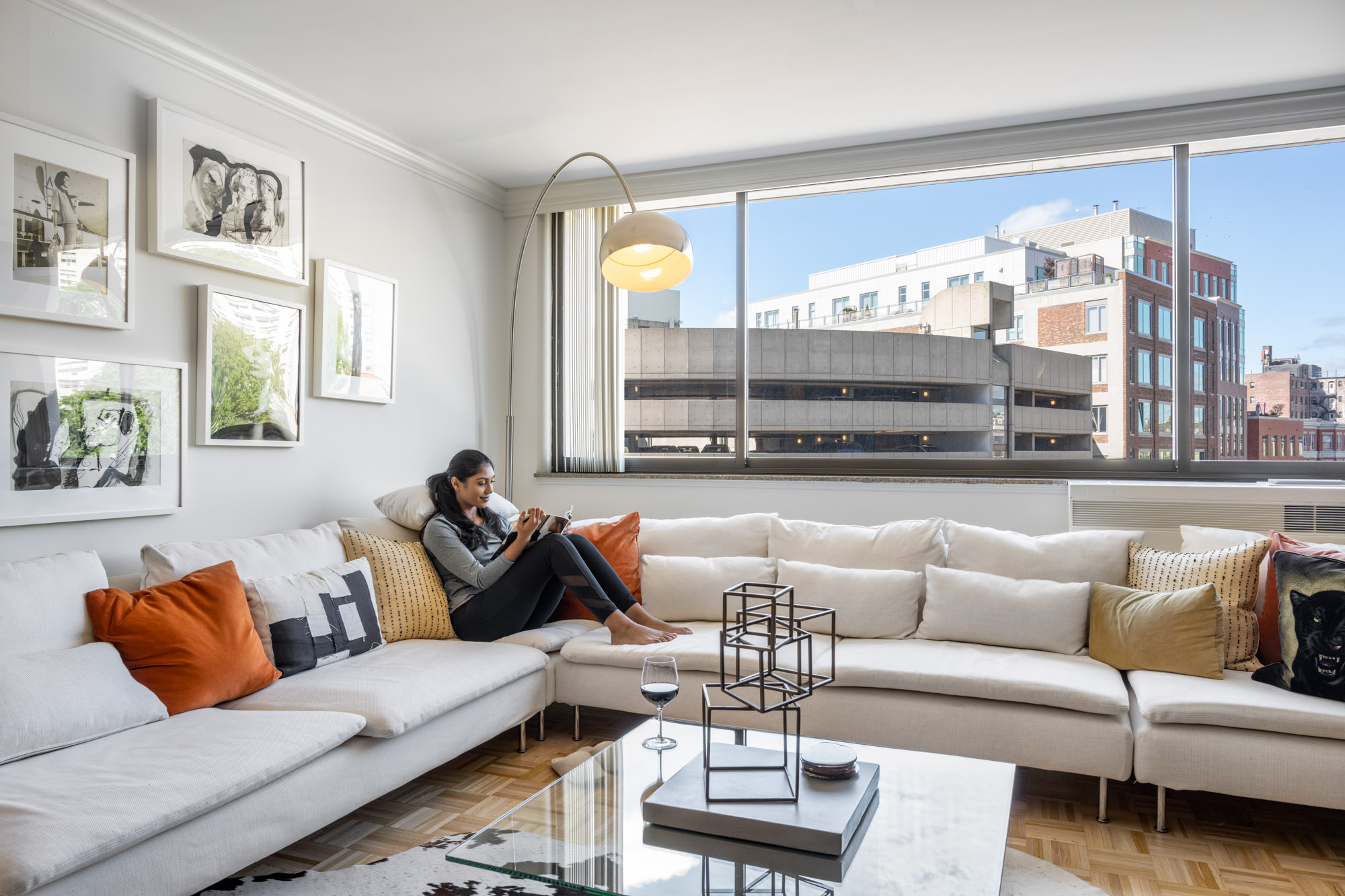 The living area in a Church Park apartment in Boston, Massachusetts.