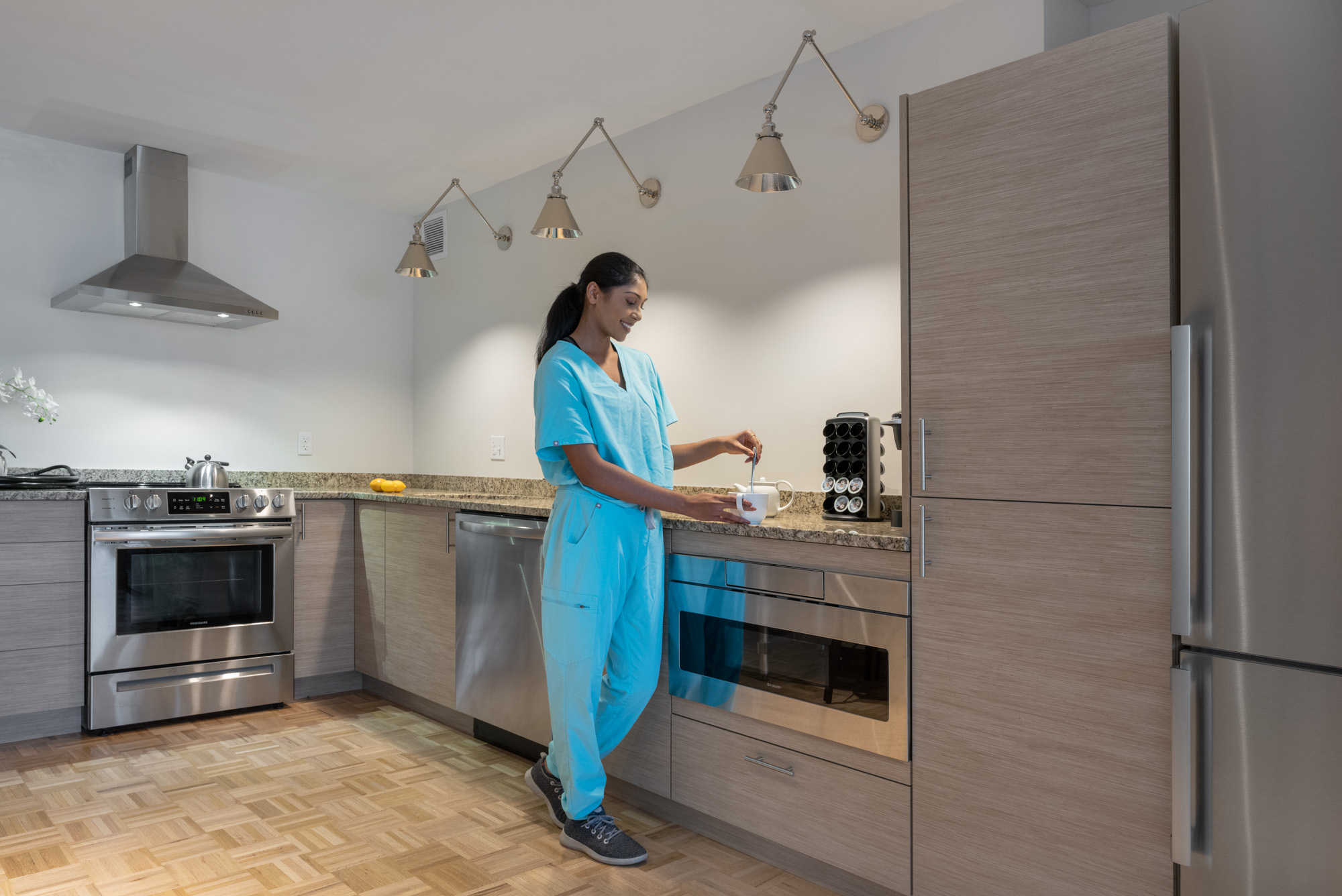 The kitchen in a Church Park apartment in Boston, Massachusetts.