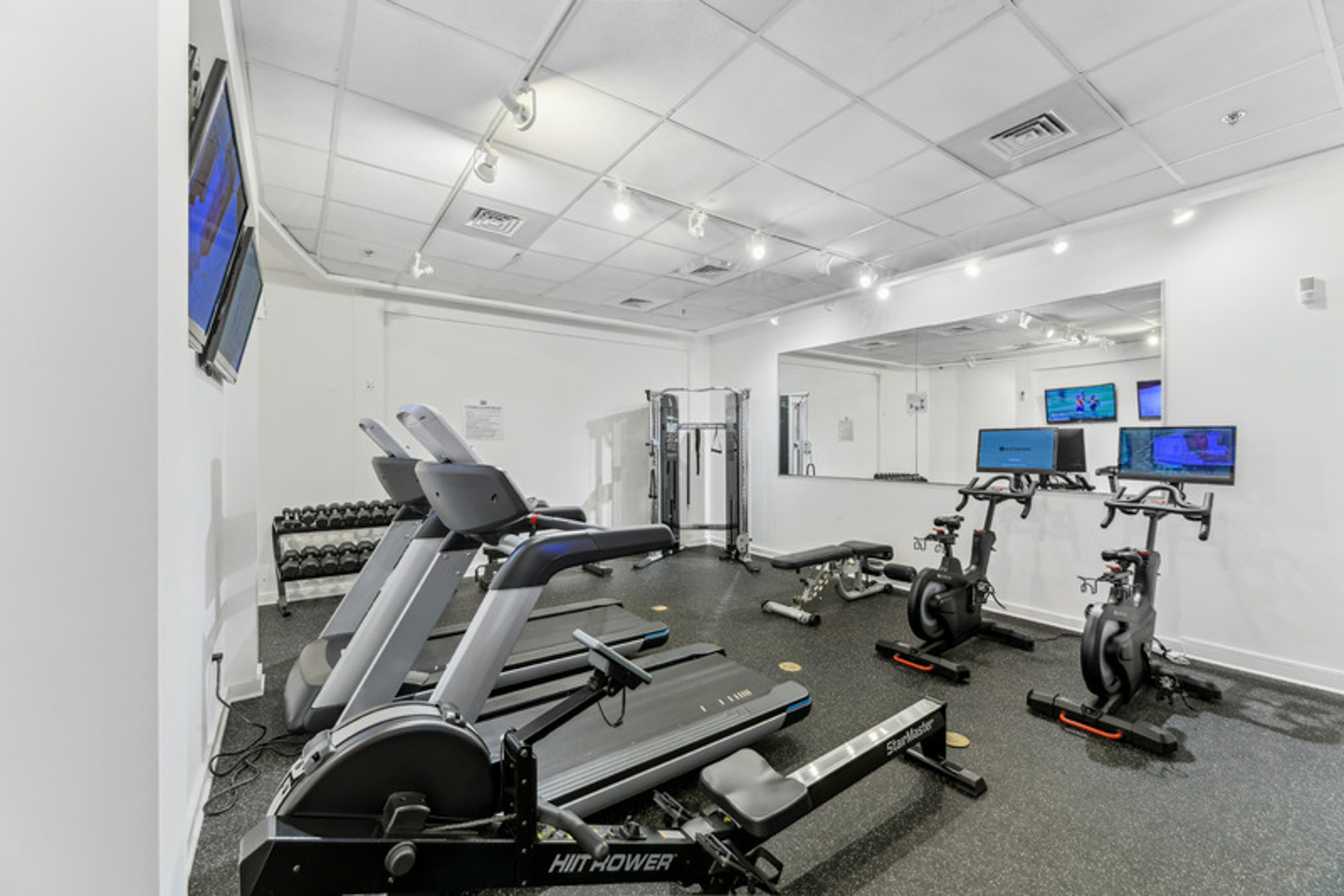 The fitness center at Foundry Lofts apartments in Washington, D.C.