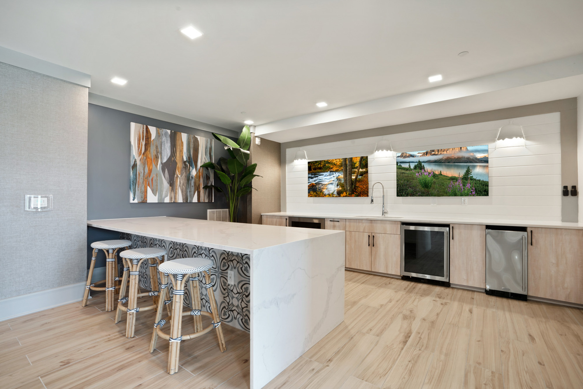 The kitchen at Flats on Front apartments in Wilmington, NC.