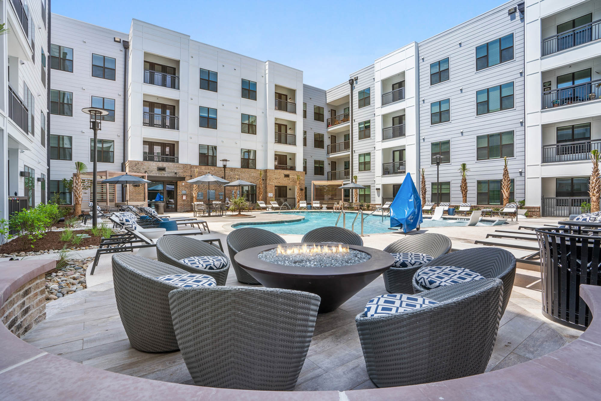 The fire pit at Flats on Front apartments in Wilmington, NC.