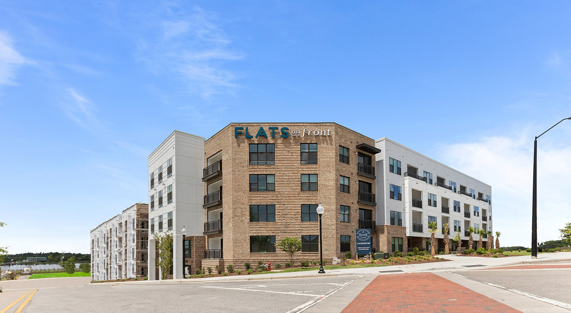 The exterior of Flats on Front apartments in Wilmington, NC.