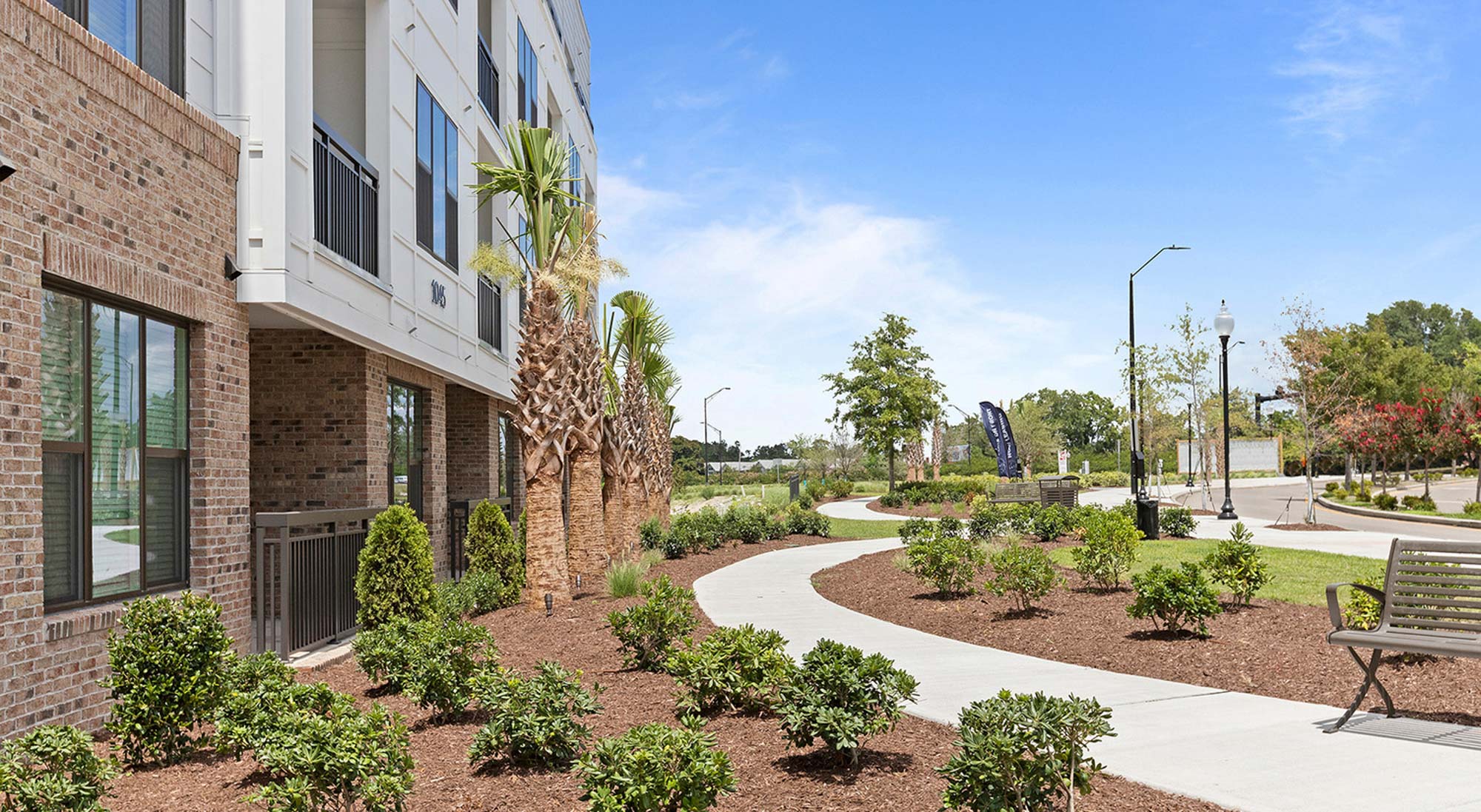 The exterior of Flats on Front apartments in Wilmington, NC.