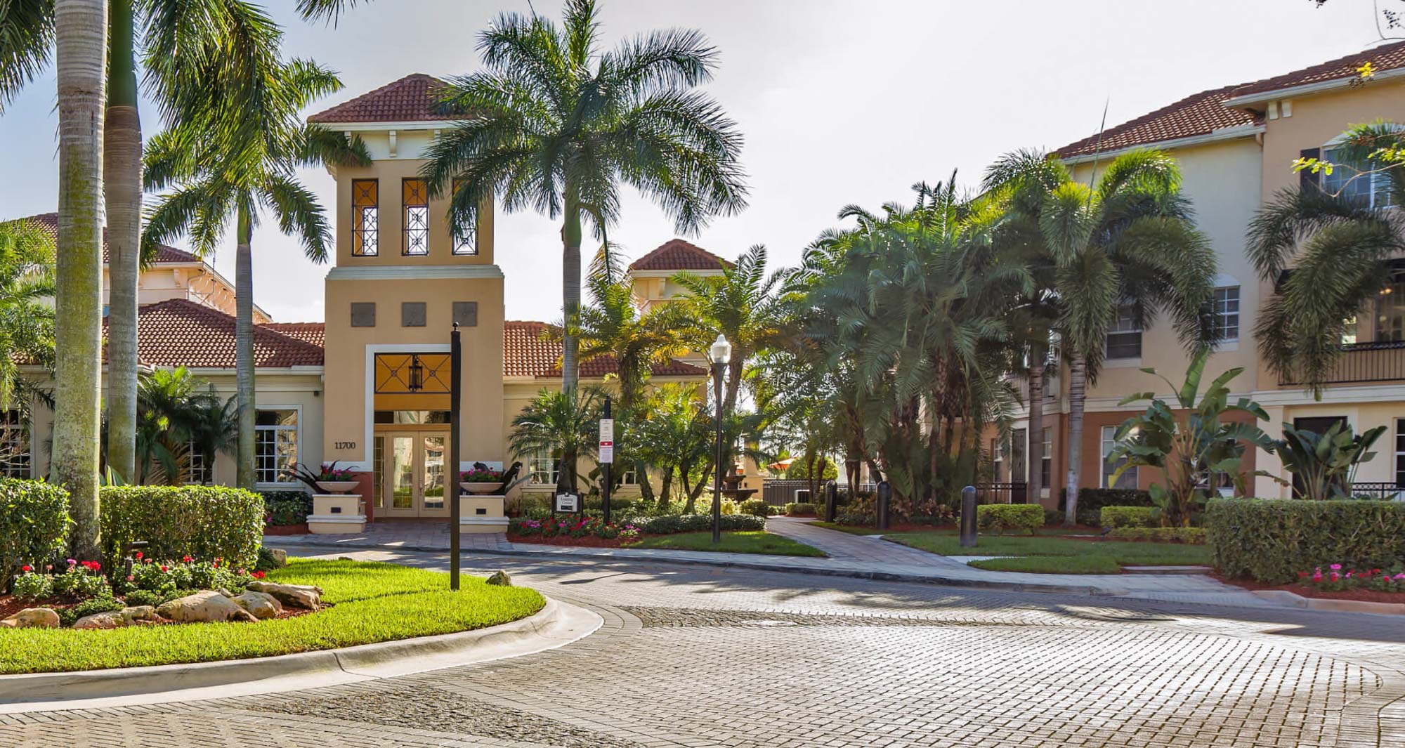 The exterior entrance at Solano at Miramar apartments in Miramar, FL.