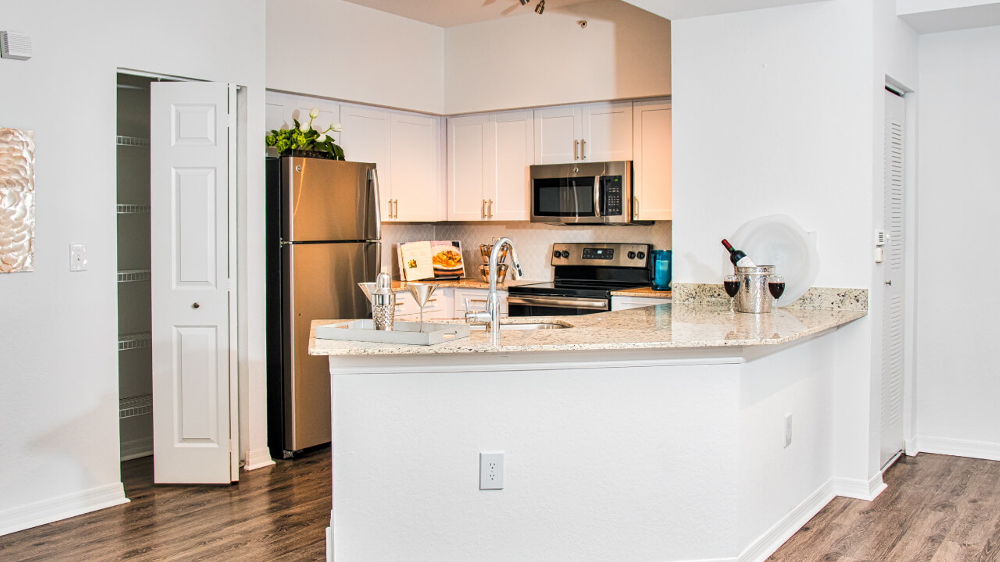 A kitchen at Solano at Miramar apartments in Miramar, FL.