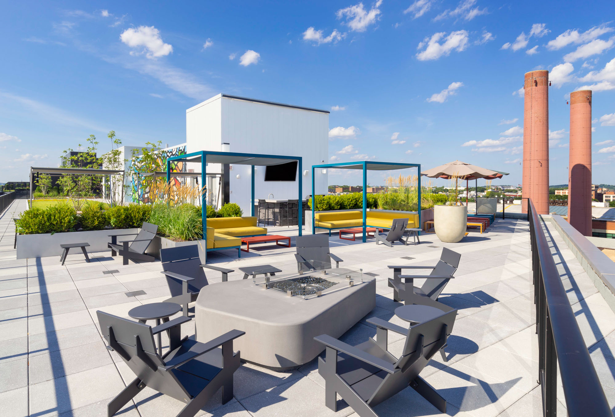 The rooftop fire pit at Guild apartments at The Yards in Washington, DC.