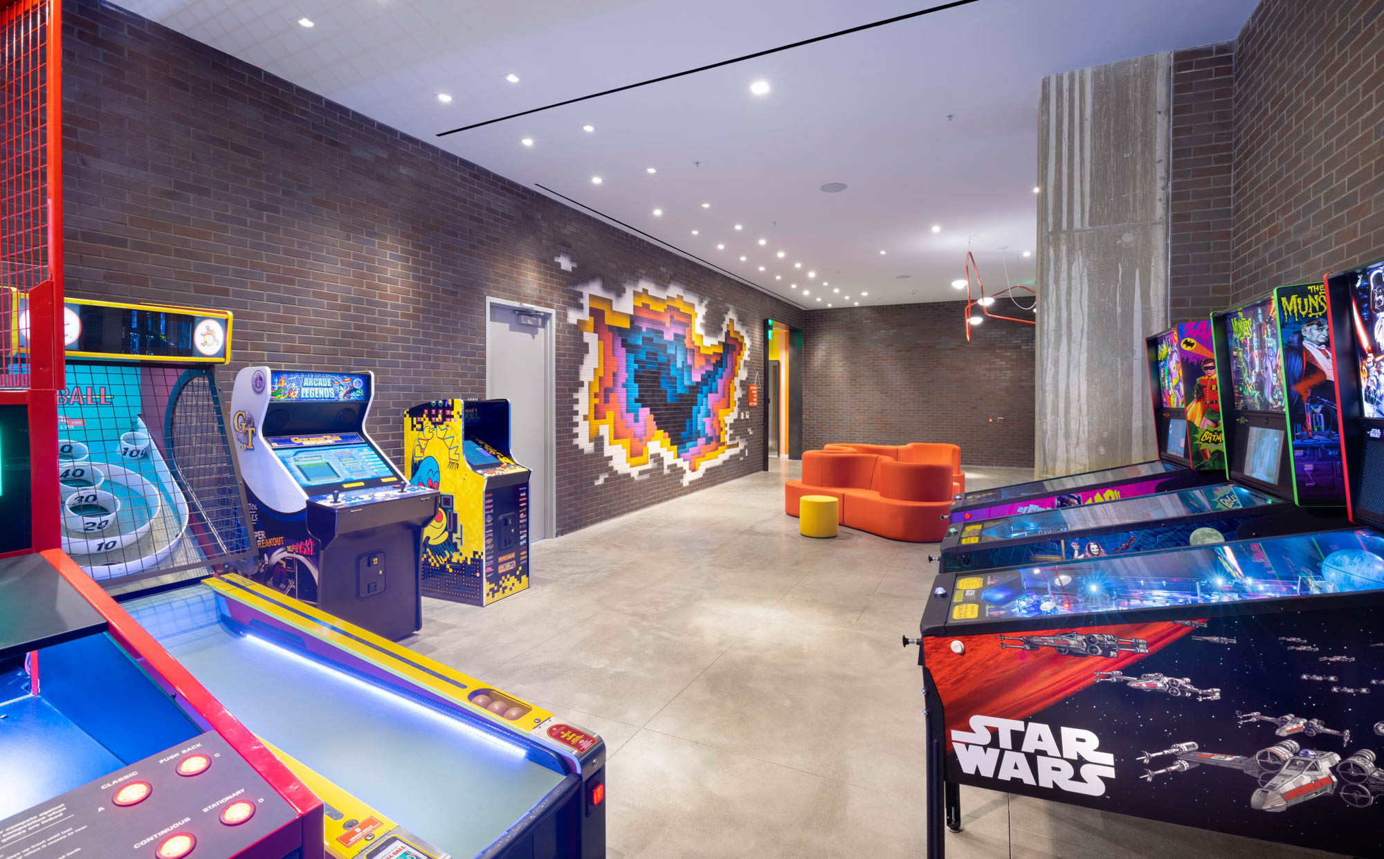 The gaming zone at Guild apartments at The Yards in Washington, DC.