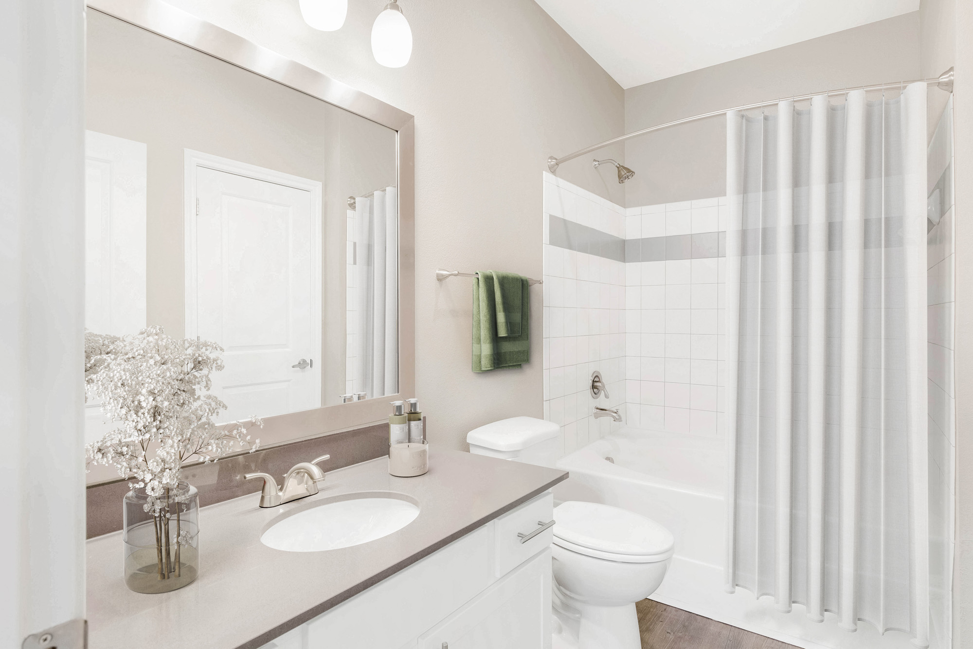 A bathroom at The Villas at Shadow Creek apartments in Houston, TX.