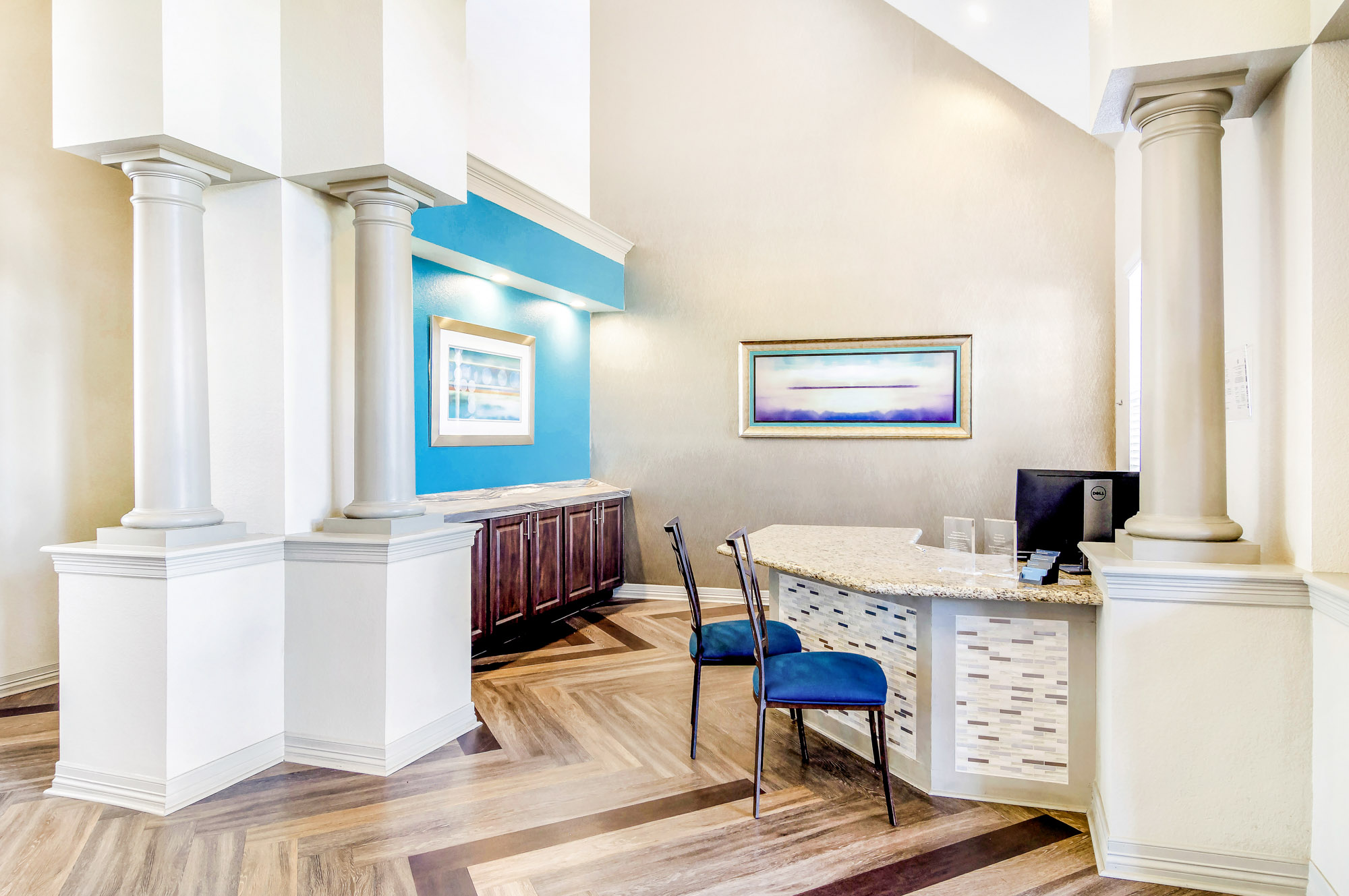 A desk at The Village at Legacy Ridge apartments near Denver, CO.