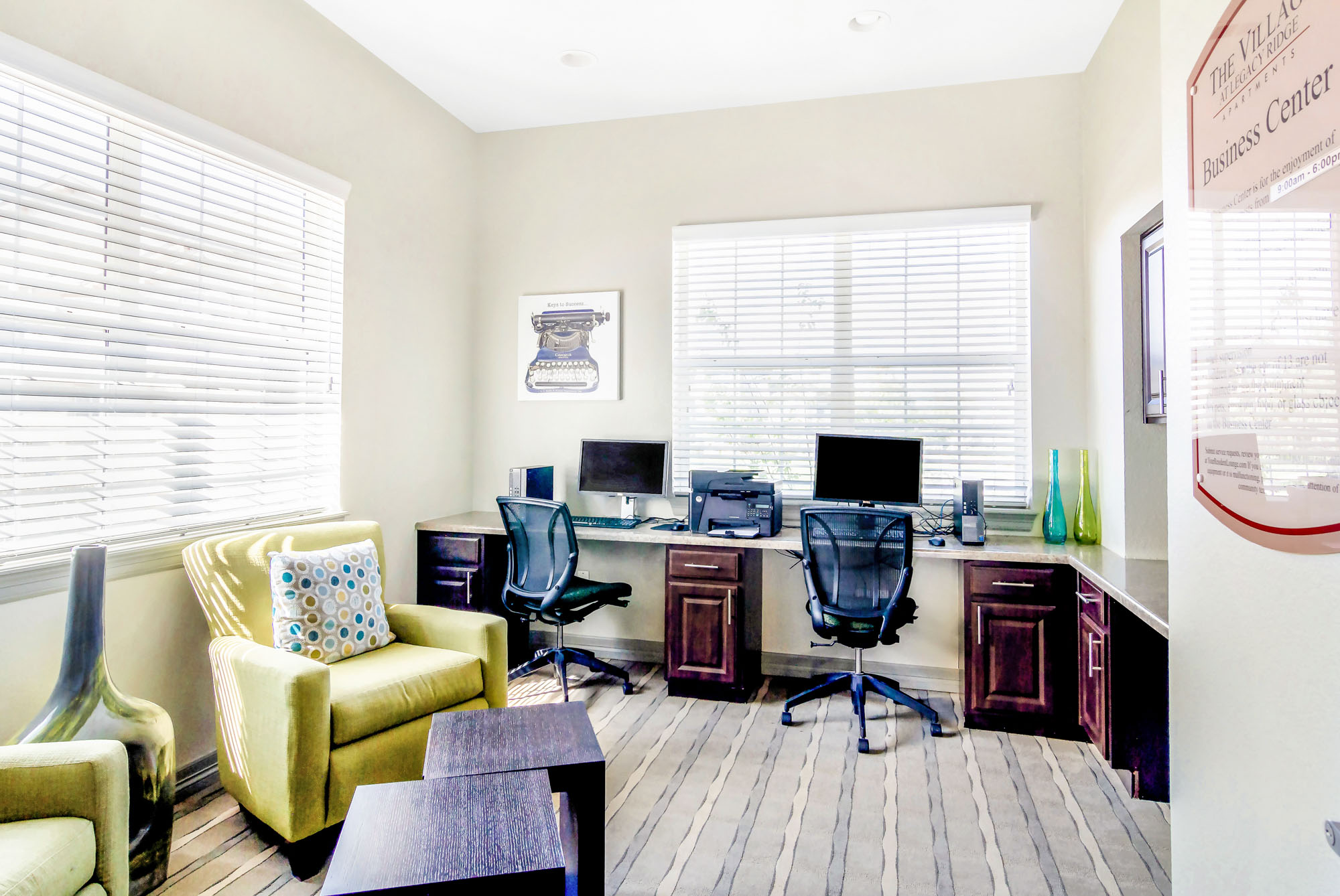 The business center at The Village at Legacy Ridge apartments in Westminster, CO.