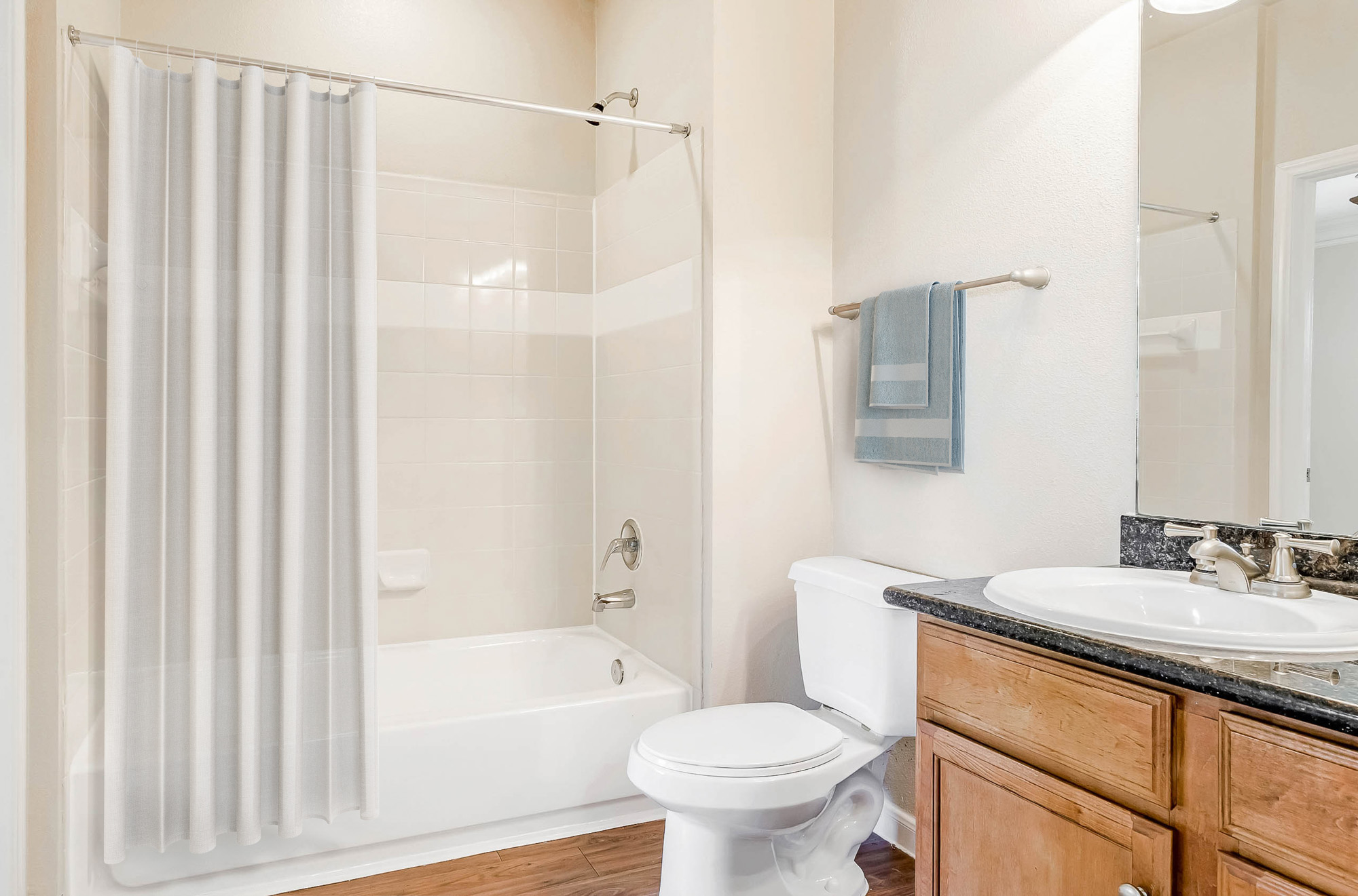 A bathroom at The Villas at Shadow Creek apartments in Houston, TX.