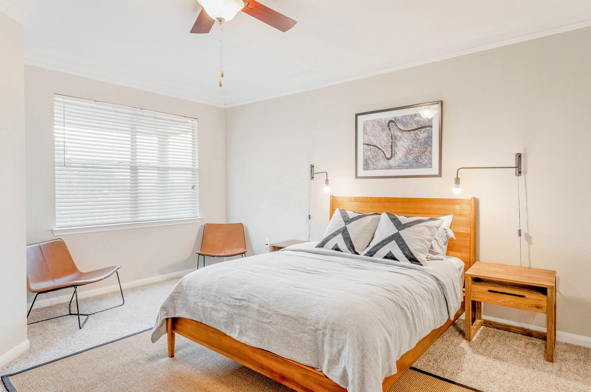 A bedroom at The Villas at Shadow Creek apartments in Houston, TX.