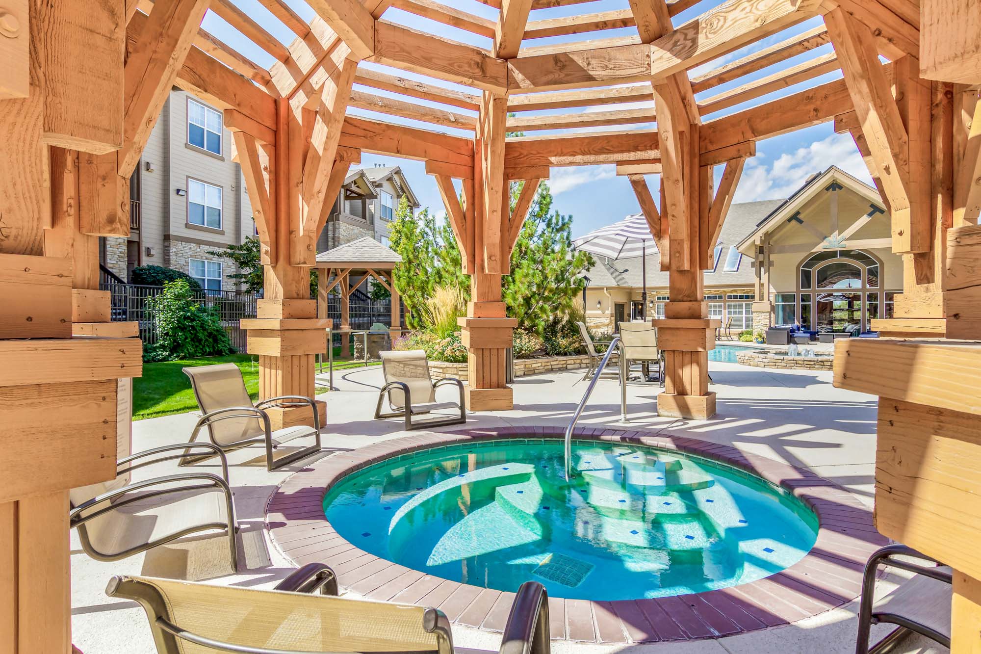 A hot tub at The Village at Legacy Ridge apartments near Denver, CO.