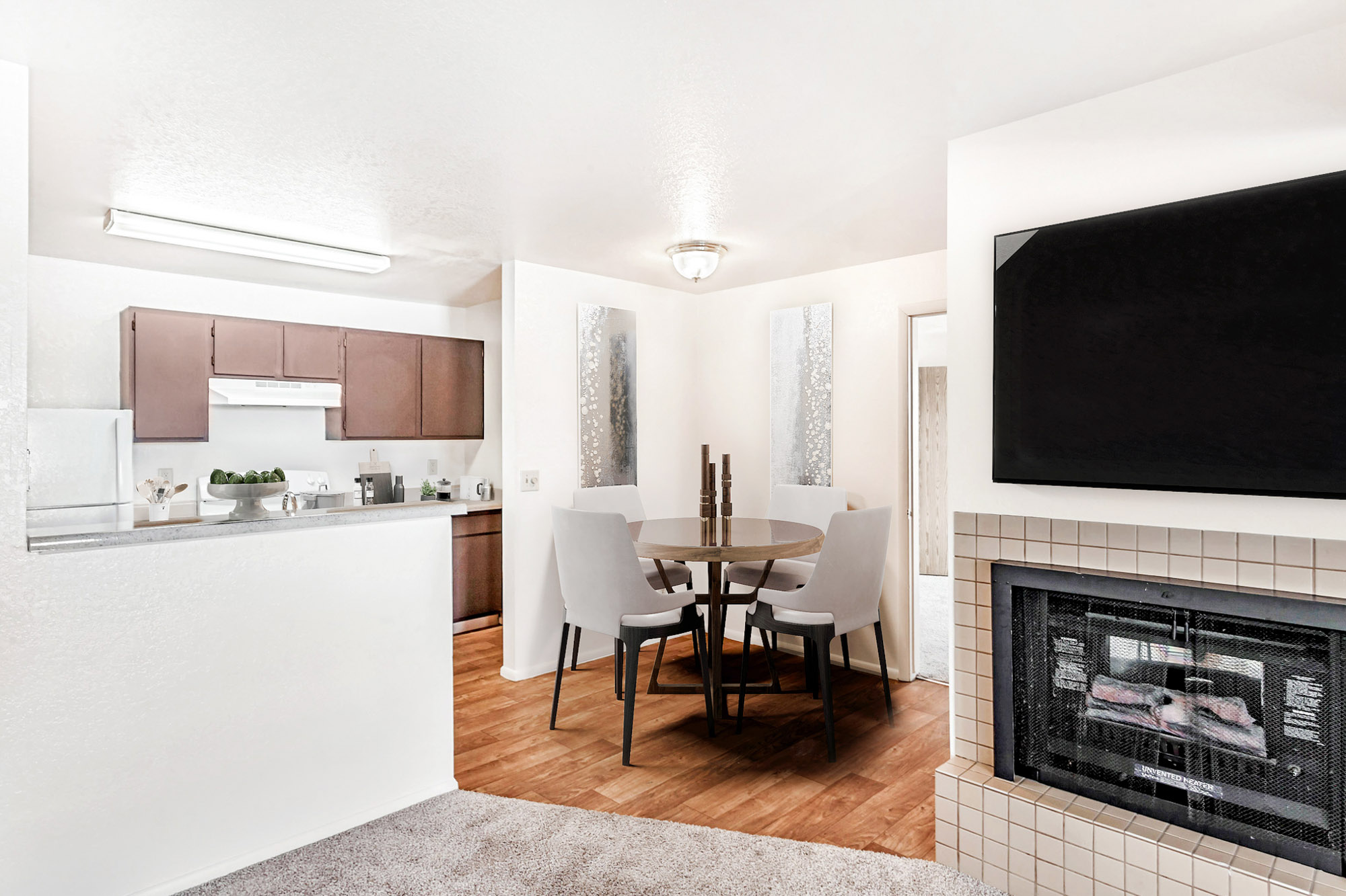 The dining area in an apartment at Stillwater in Murray, Utah.