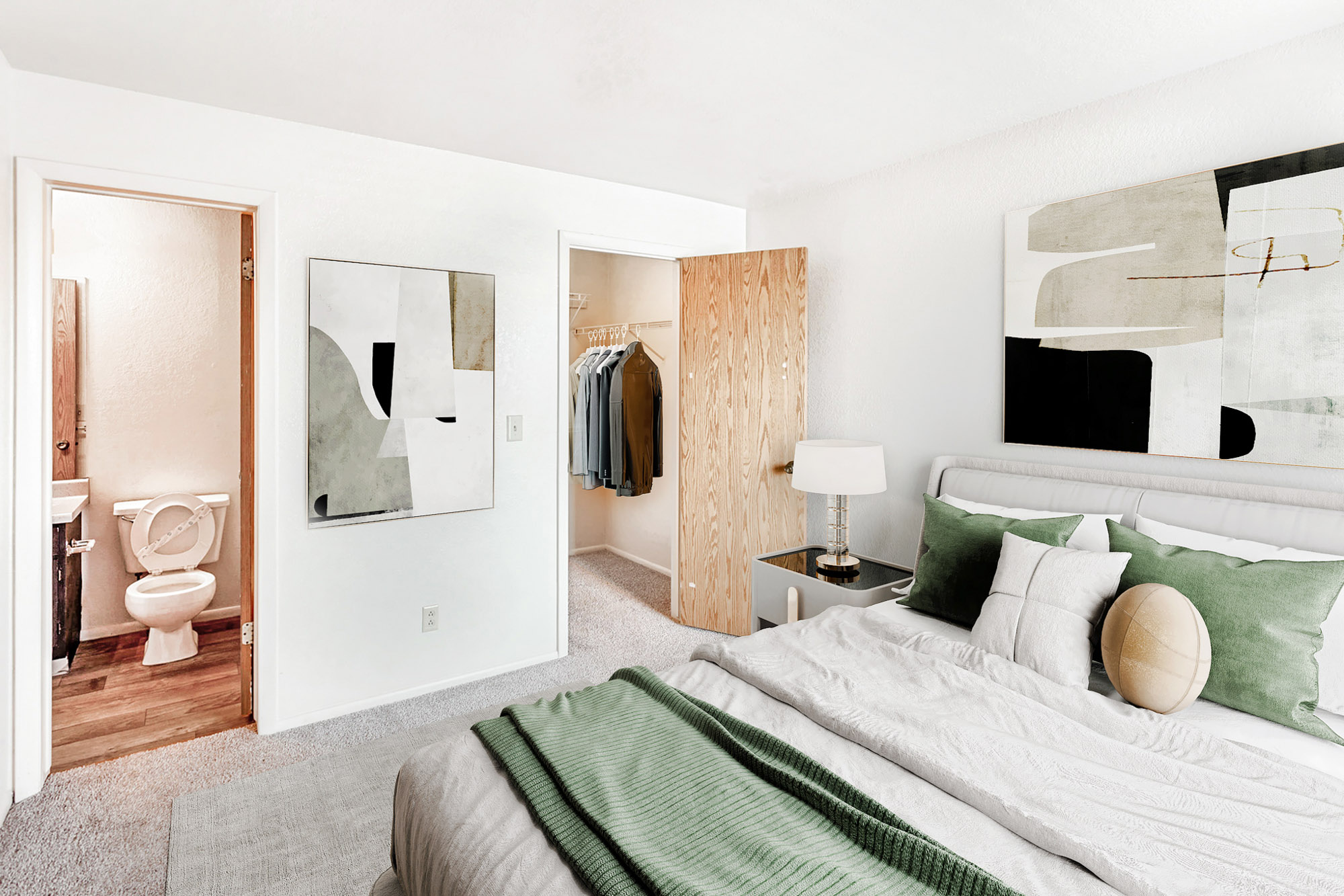 The bedroom in an apartment at Stillwater in Murray, Utah.