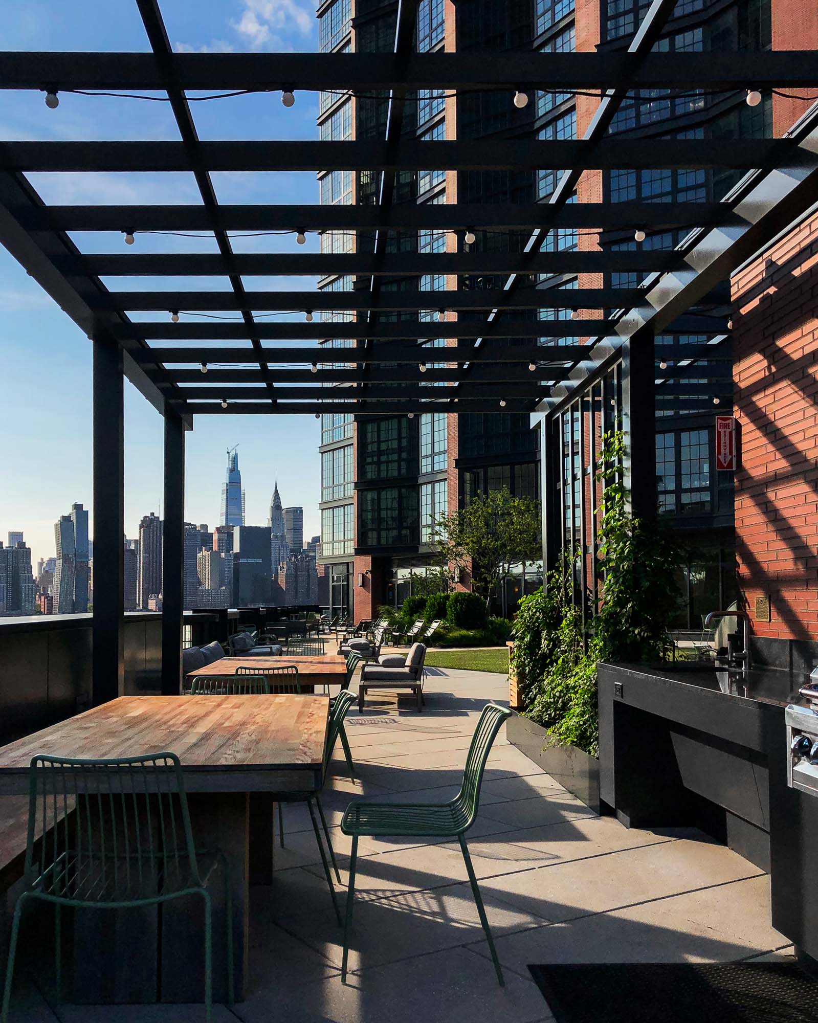 The terrace at One Blue Slip in Greenpoint Landing in Brooklyn, New York.