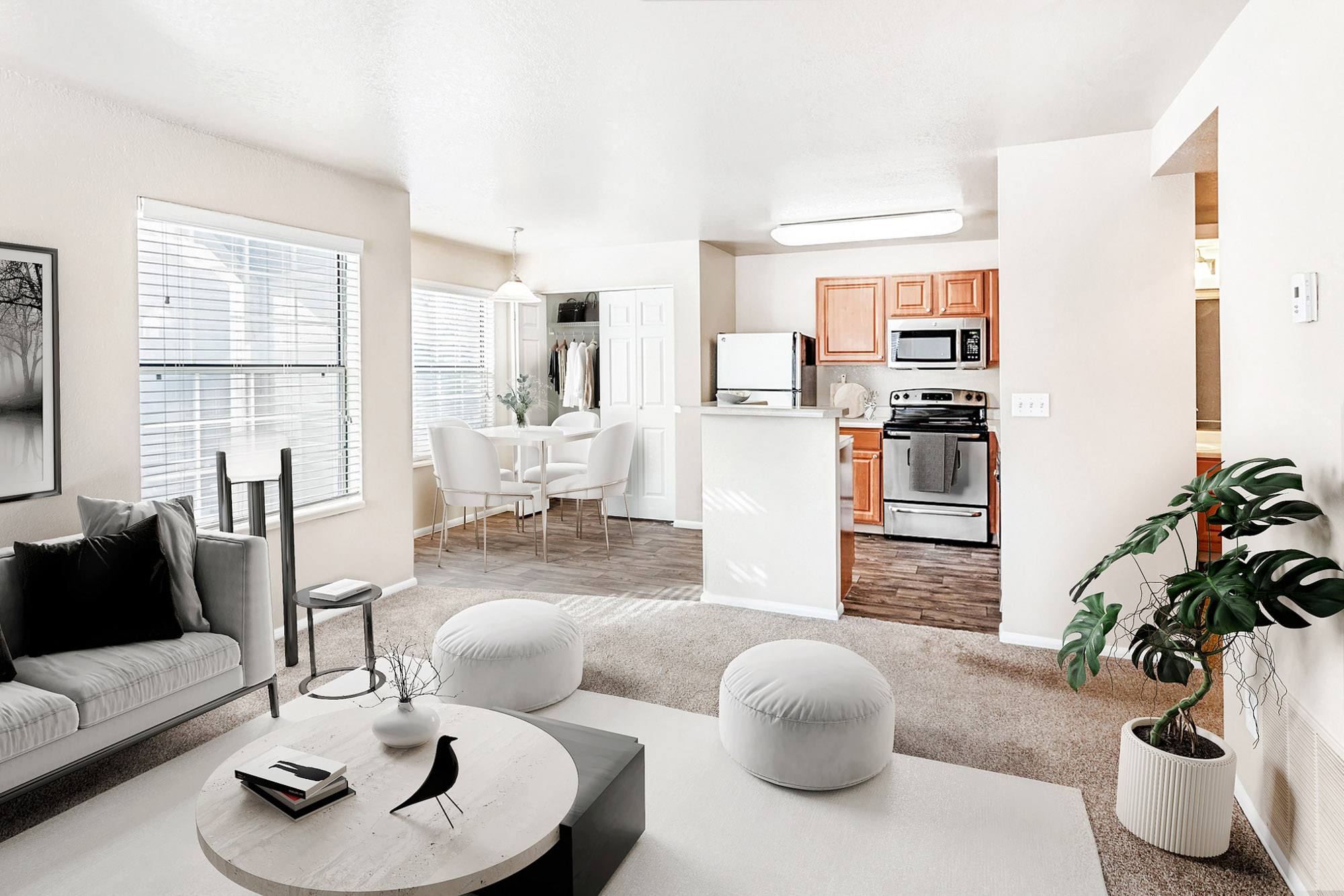 The living area in an apartment at Stillwater near Salt Lake City, Utah.