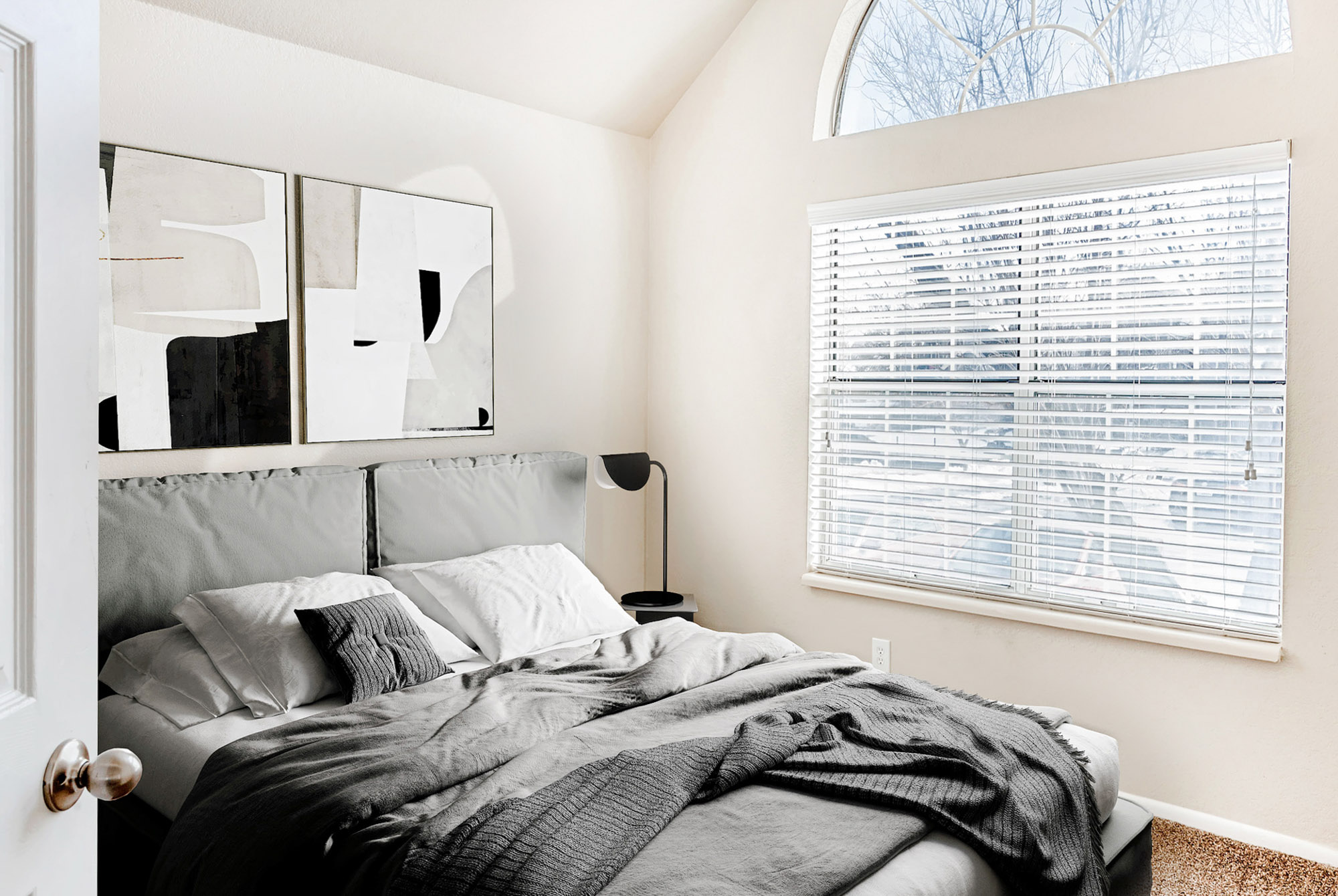 The bedroom in an apartment at Stillwater near Salt Lake City, Utah.