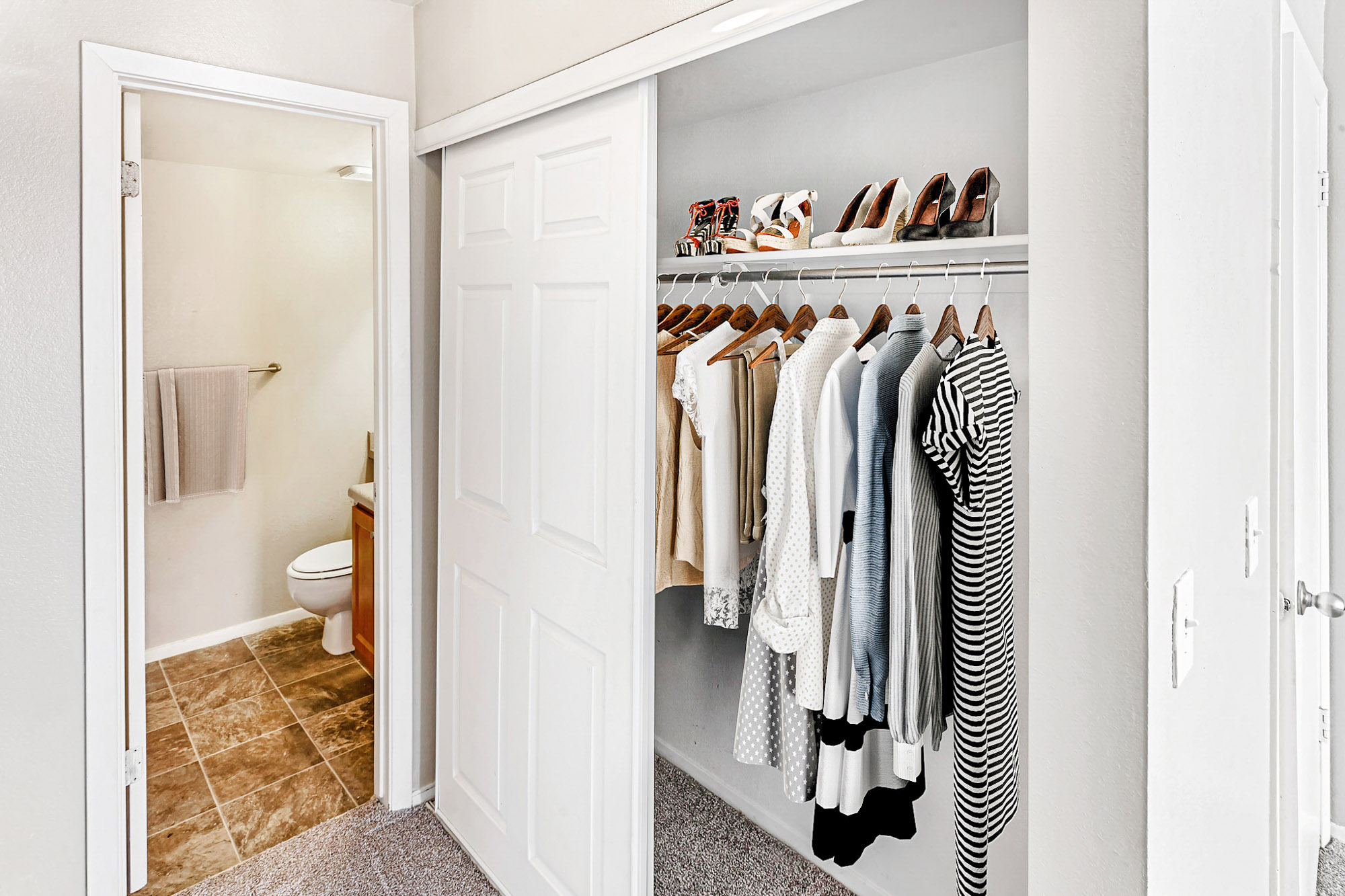 A closet in an apartment at James Pointe near Salt Lake City, Utah.