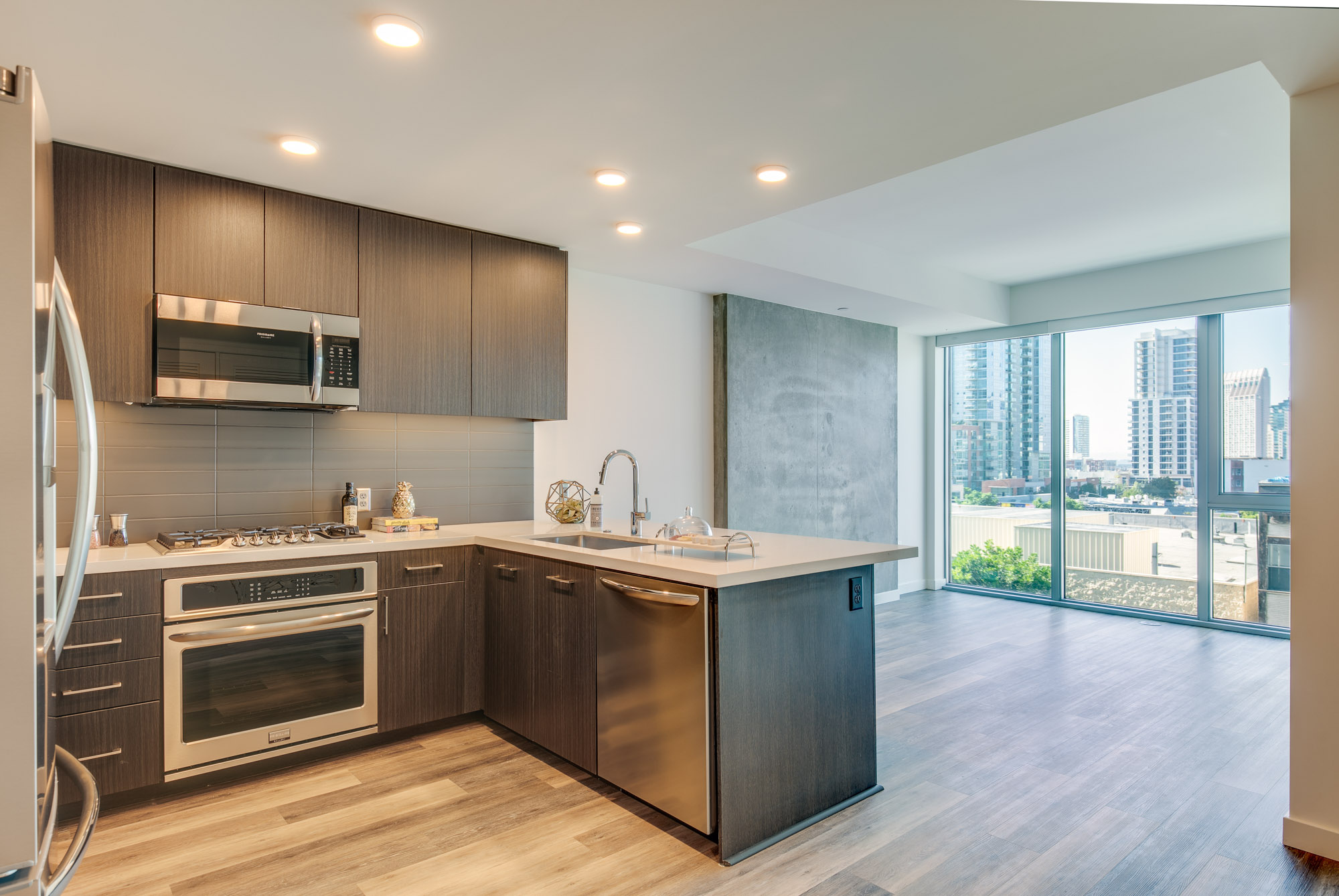 Living space at The Merian Apartments in San Diego, California.