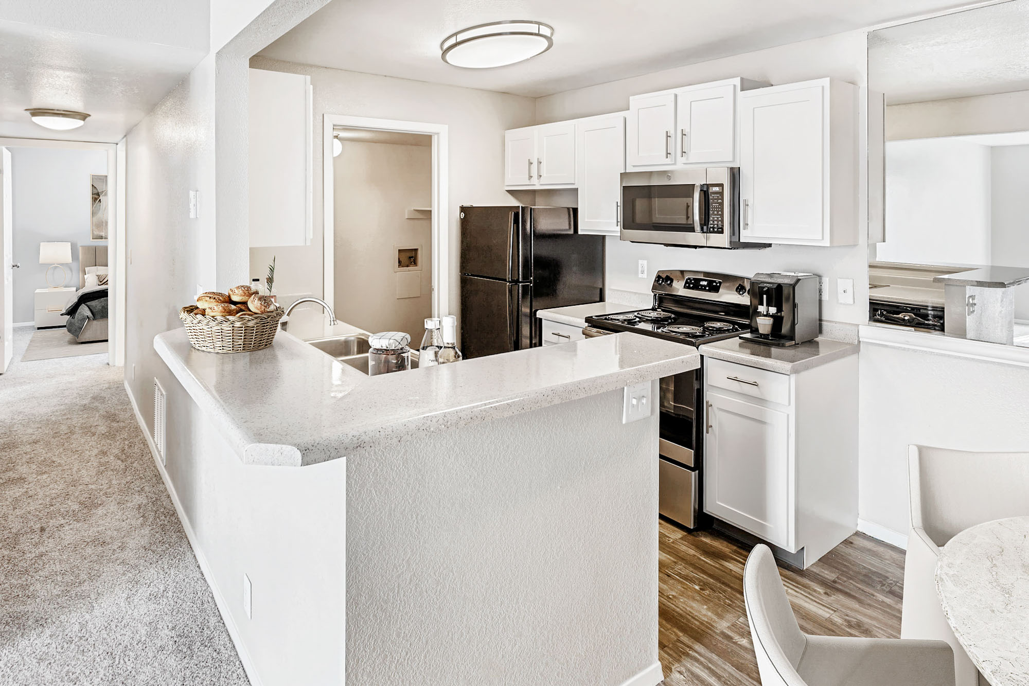 A kitchen in an apartment at James Pointe near Salt Lake City, Utah.