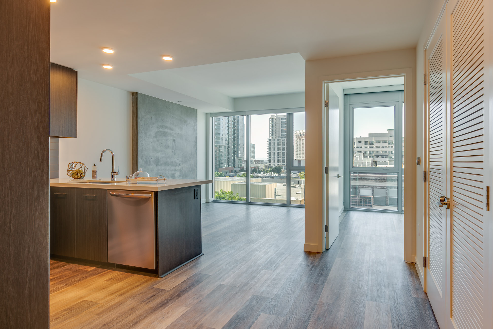 Living space at The Merian Apartments in San Diego, California.