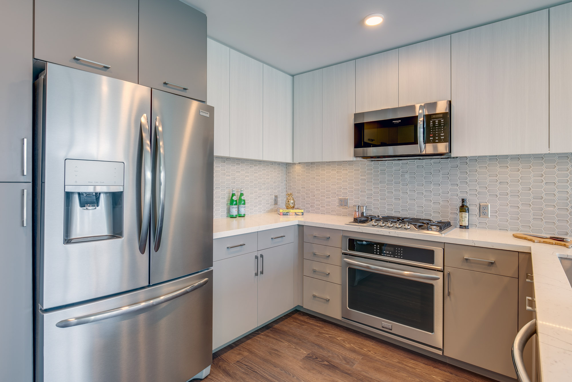 Kitchen space at The Merian Apartments in San Diego, California.