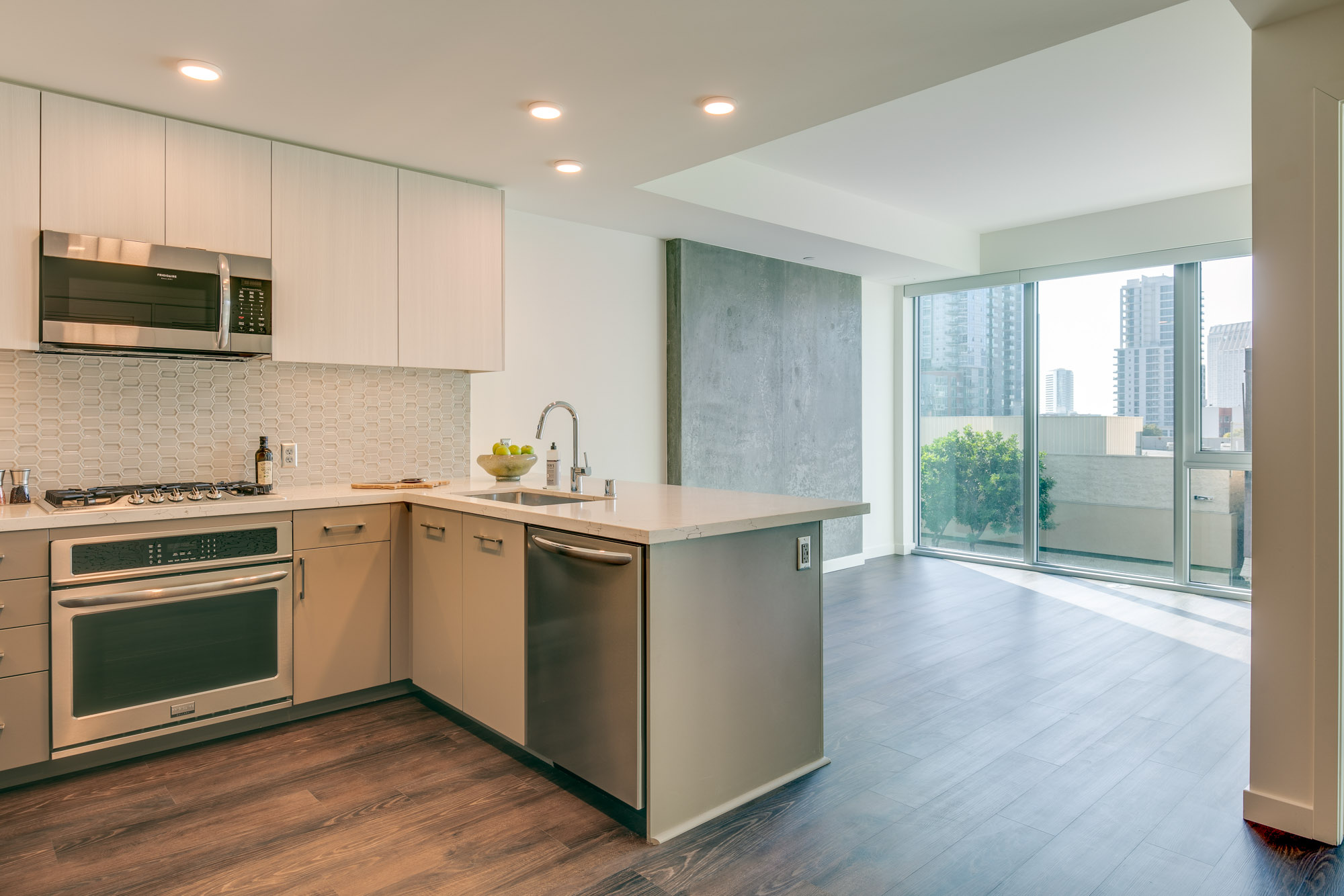 Living space at The Merian Apartments in San Diego, California.