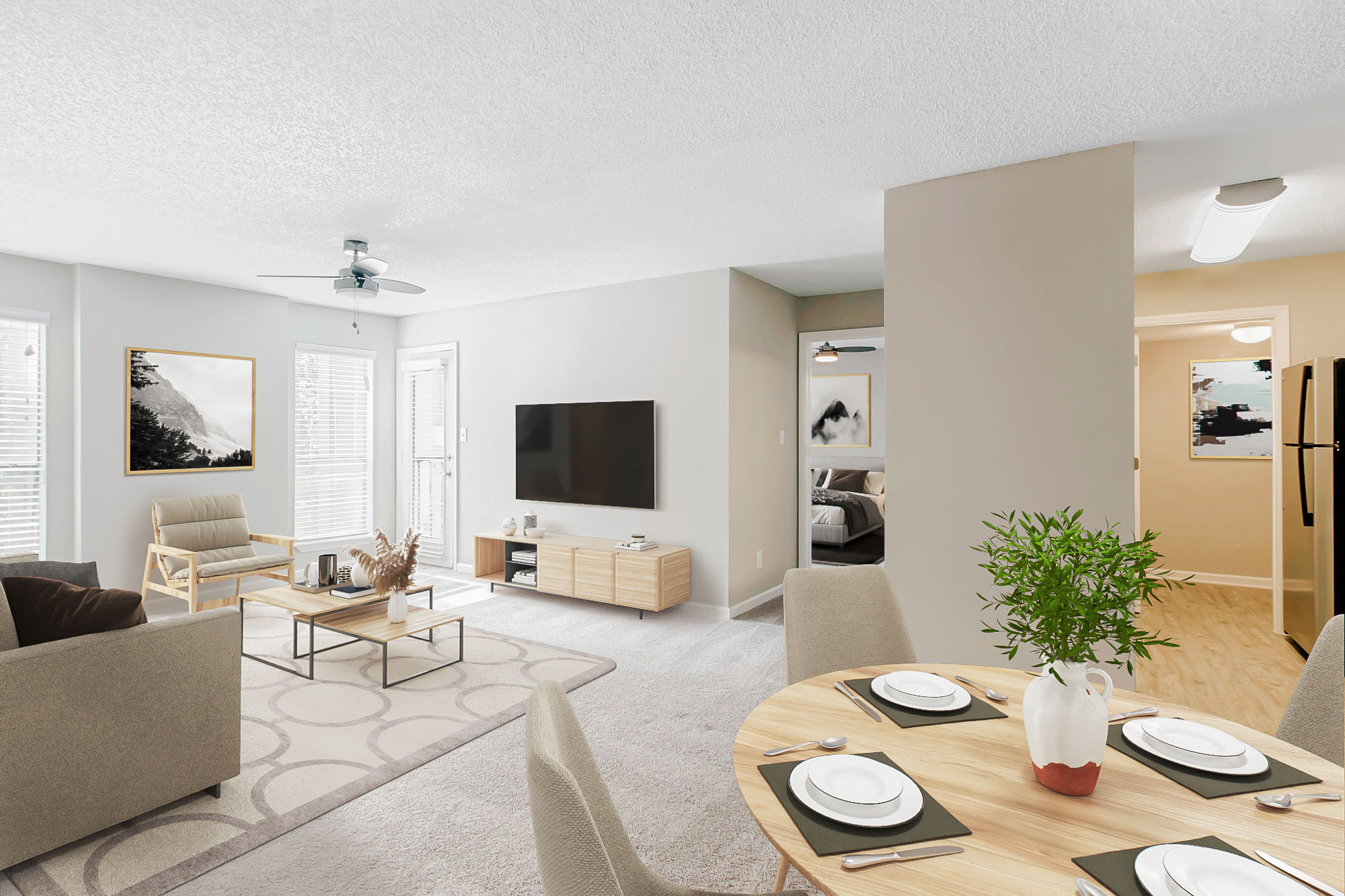 The living area in an apartment at The Dawson in Tampa, Florida.