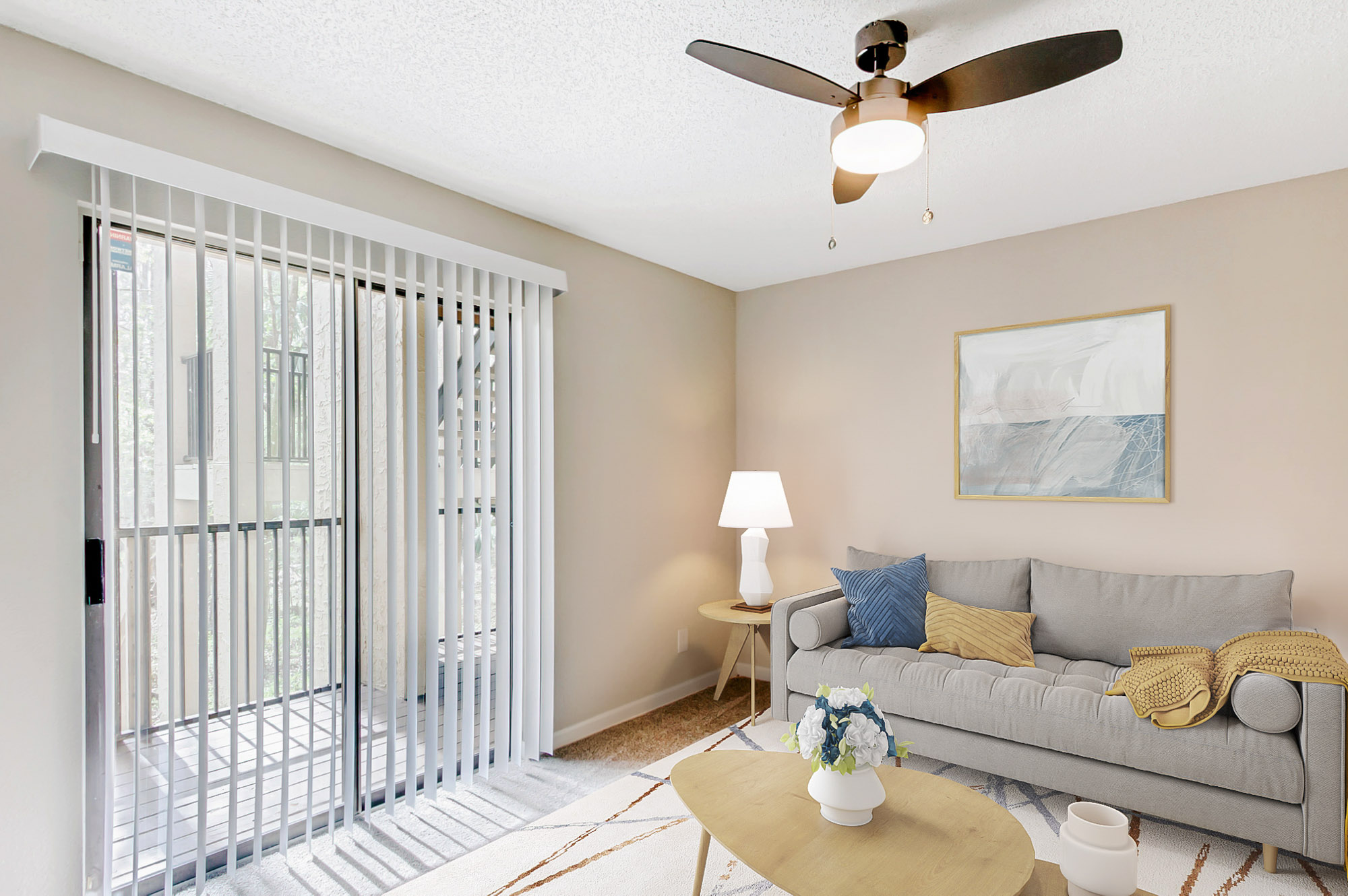 The living area in an apartment at The Dawson in Tampa, Florida.