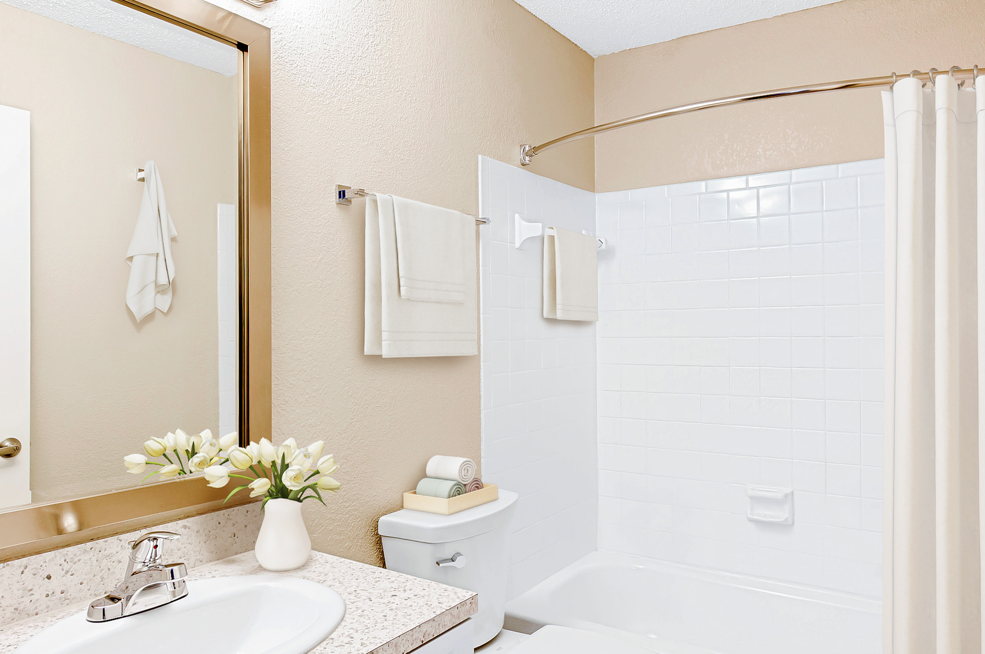 The bathroom in an apartment at The Dawson in Tampa, Florida.