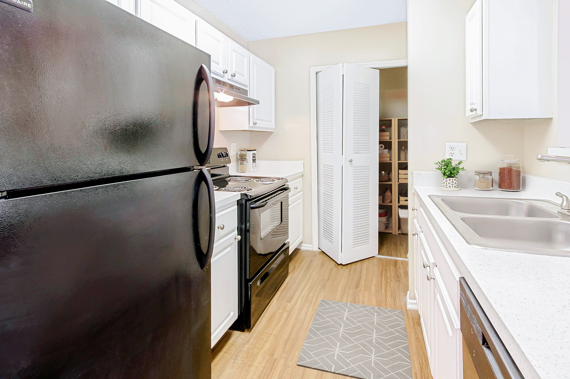 The kitchen in an apartment at The Dawson in Tampa, Florida.