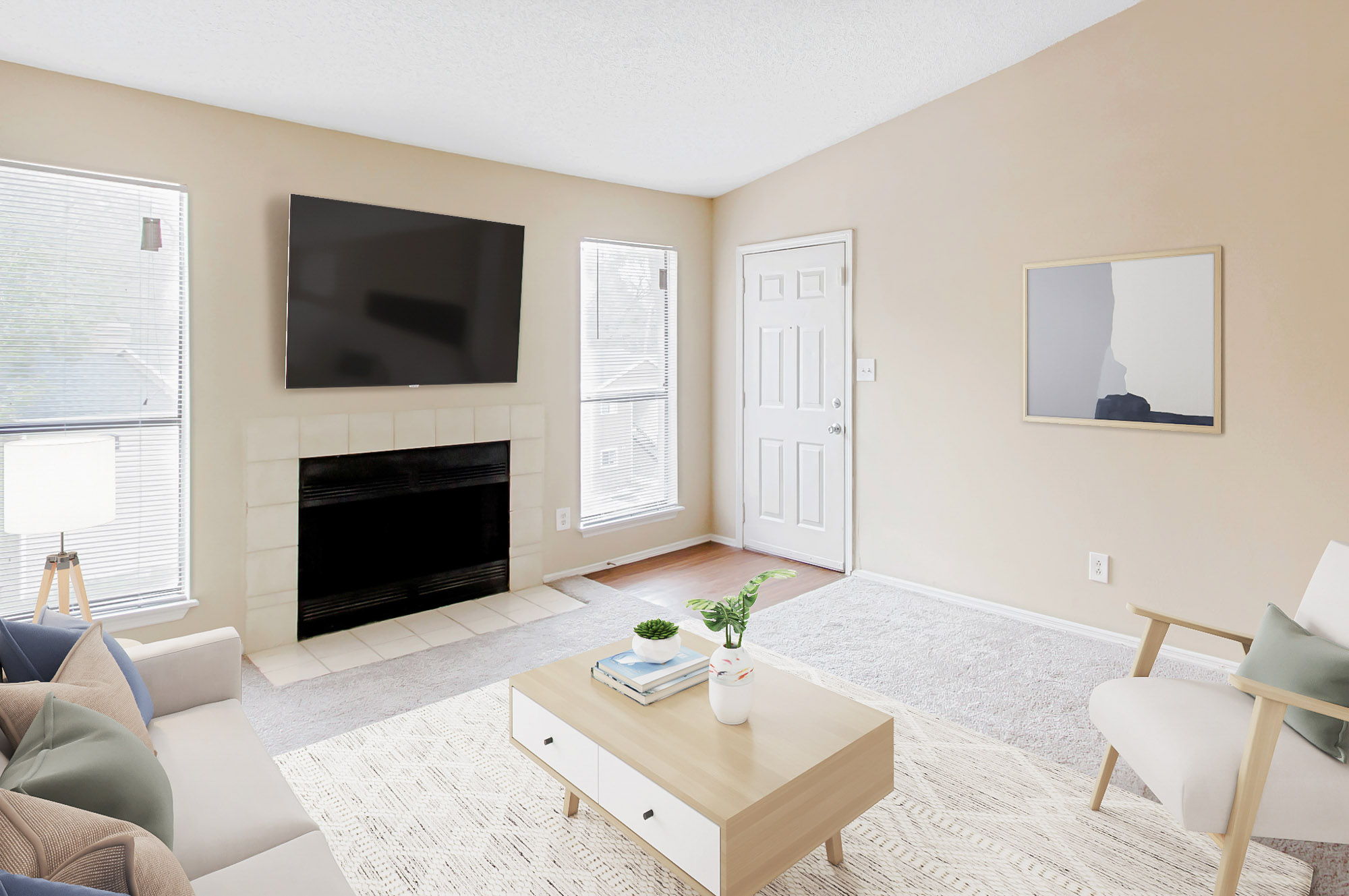 The living area in an apartment at The Dawson in Tampa, Florida.