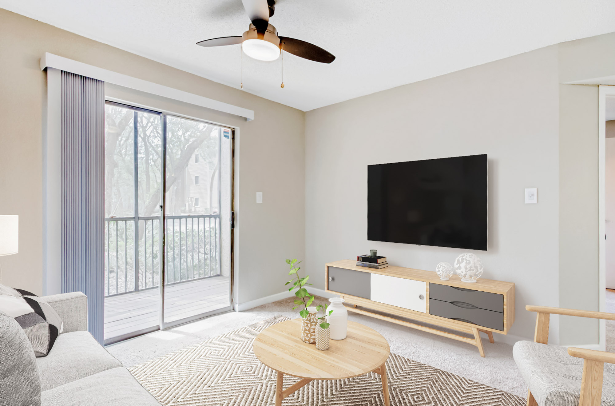 The living area in an apartment at The Dawson in Tampa, Florida.